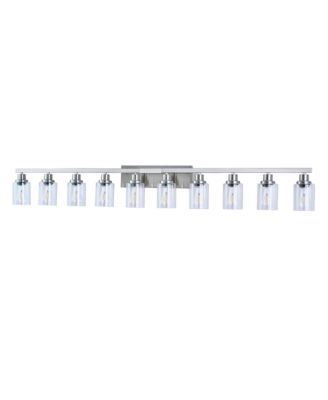 10 Light Brushed Nickel Bathroom Vanity Light Fixture with Clear Glass Wall Sconce Over Mirror Large Vanity Lighting
