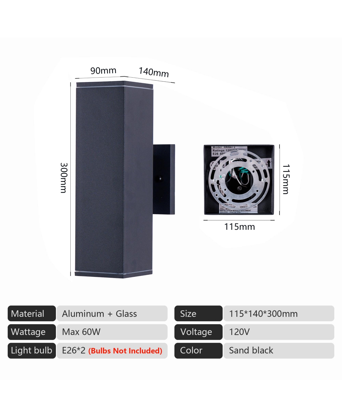 Busdays 2 Pack 12 Inch Modern Square Outdoor Wall Light Aluminum Cylinder Up Down Waterproof Exterior Light for Porch Patio Garage No Bulb