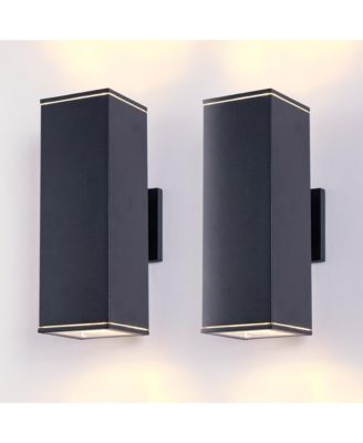 2 Pack 14 Inch Outdoor Wall Light 2 Lights Aluminum Rectangular Tempered Glass Waterproof Porch Patio Sconce No Bulb
