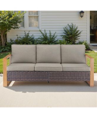 Outdoor Patio Couch, 3 Seater Outdoor Wicker Sofa with High Back, Deep Seating, Wide Armrest, Thickened Cushions