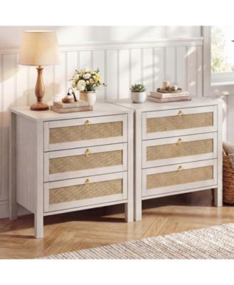 Modern Rattan Bedside Table, Elegant Contemporary Bedside Furniture with Room Storage Space for Bedrooms