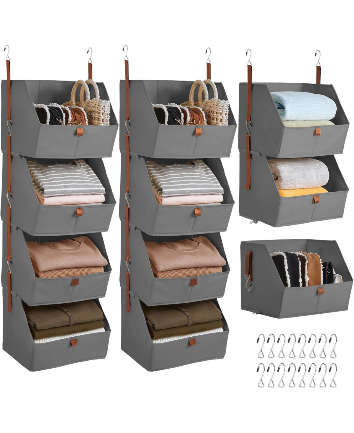 gaomon Hanging Closet Organizer 4 Tier, Non-Woven Fabric Storage Shelves with Collapsible Baskets, Space-Saving Hanging Organizer for Bedroom, Dorm