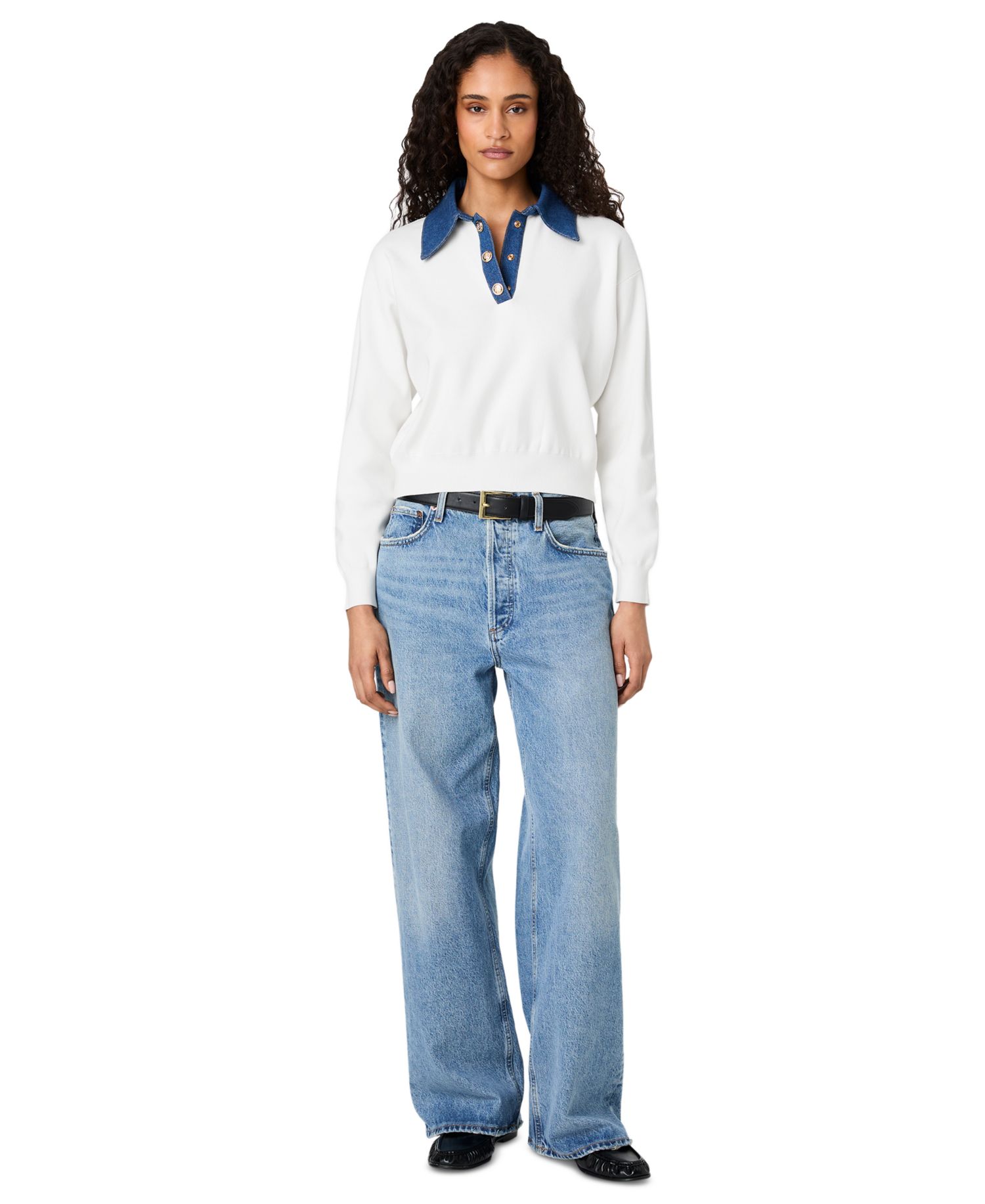 Women's Denim Knit Collared Sweater