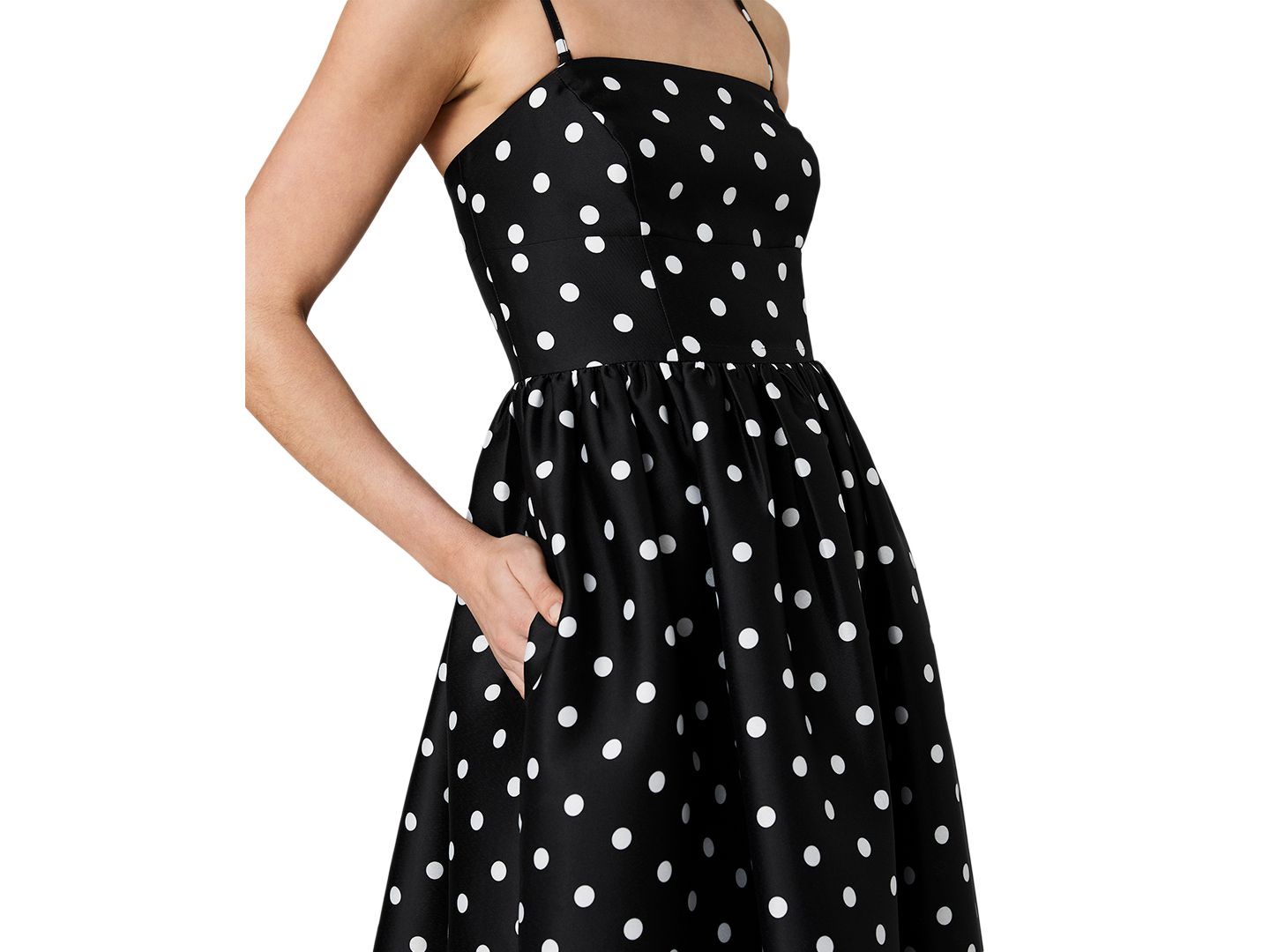 Женское платье French Connection Structured Taffeta Strapless Polka Dot Midi, цвет: Чёрный / Белый — фото 5