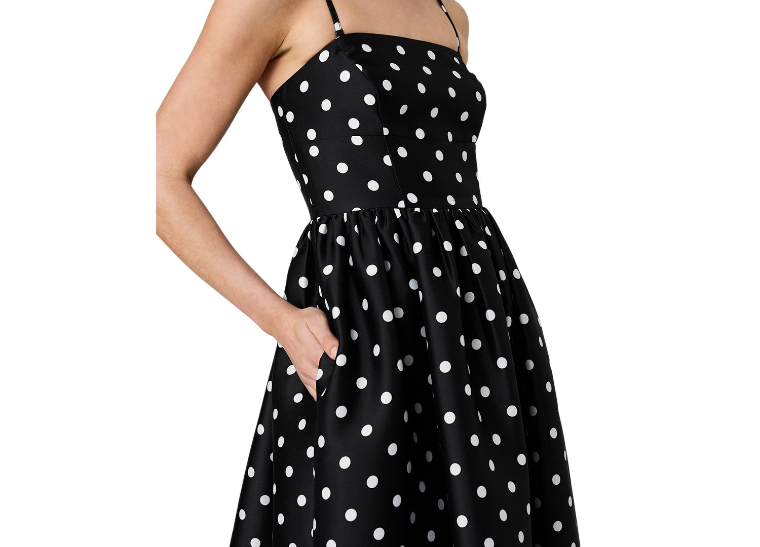 Women's Structured Taffeta Strapless Polka Dot Midi Dress