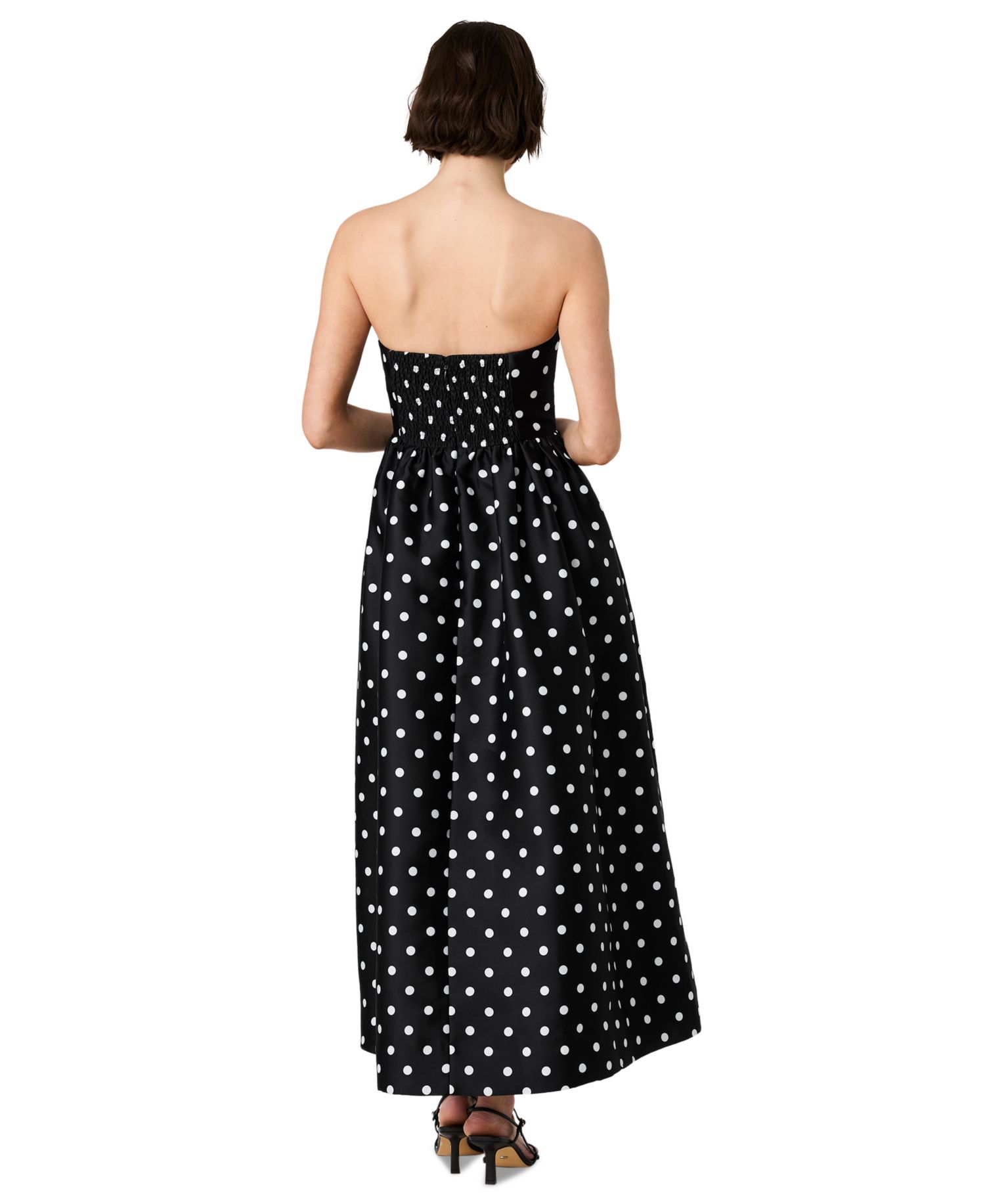 Women's Structured Taffeta Strapless Polka Dot Midi Dress