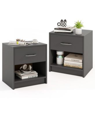 2-Piece Nightstand Side Table Set with Slide-Out Drawer and Open Storage Shelf