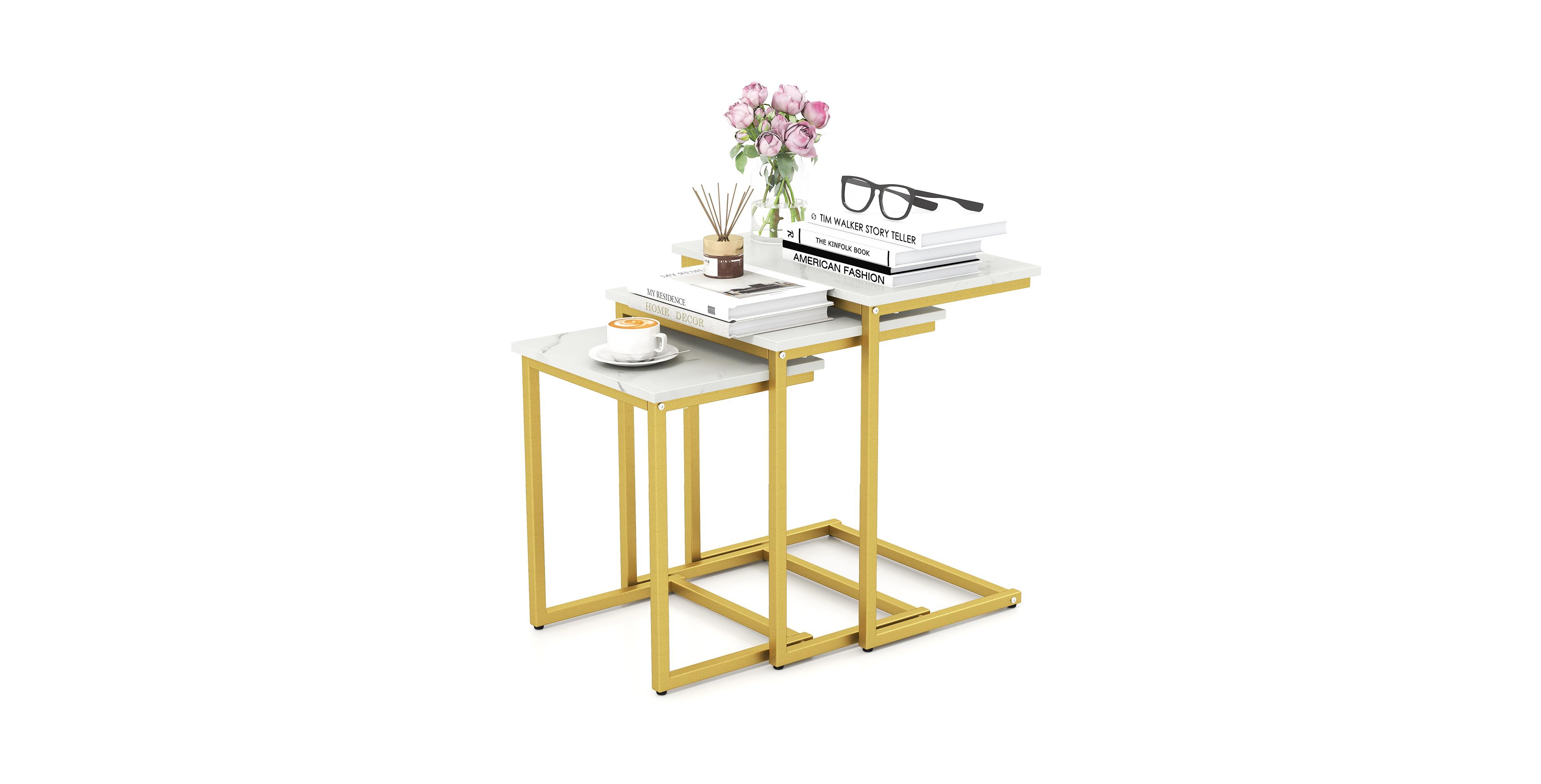 Gymax 3-Piece Nesting Coffee End Table Set Stacking Side Nightstand Living Room