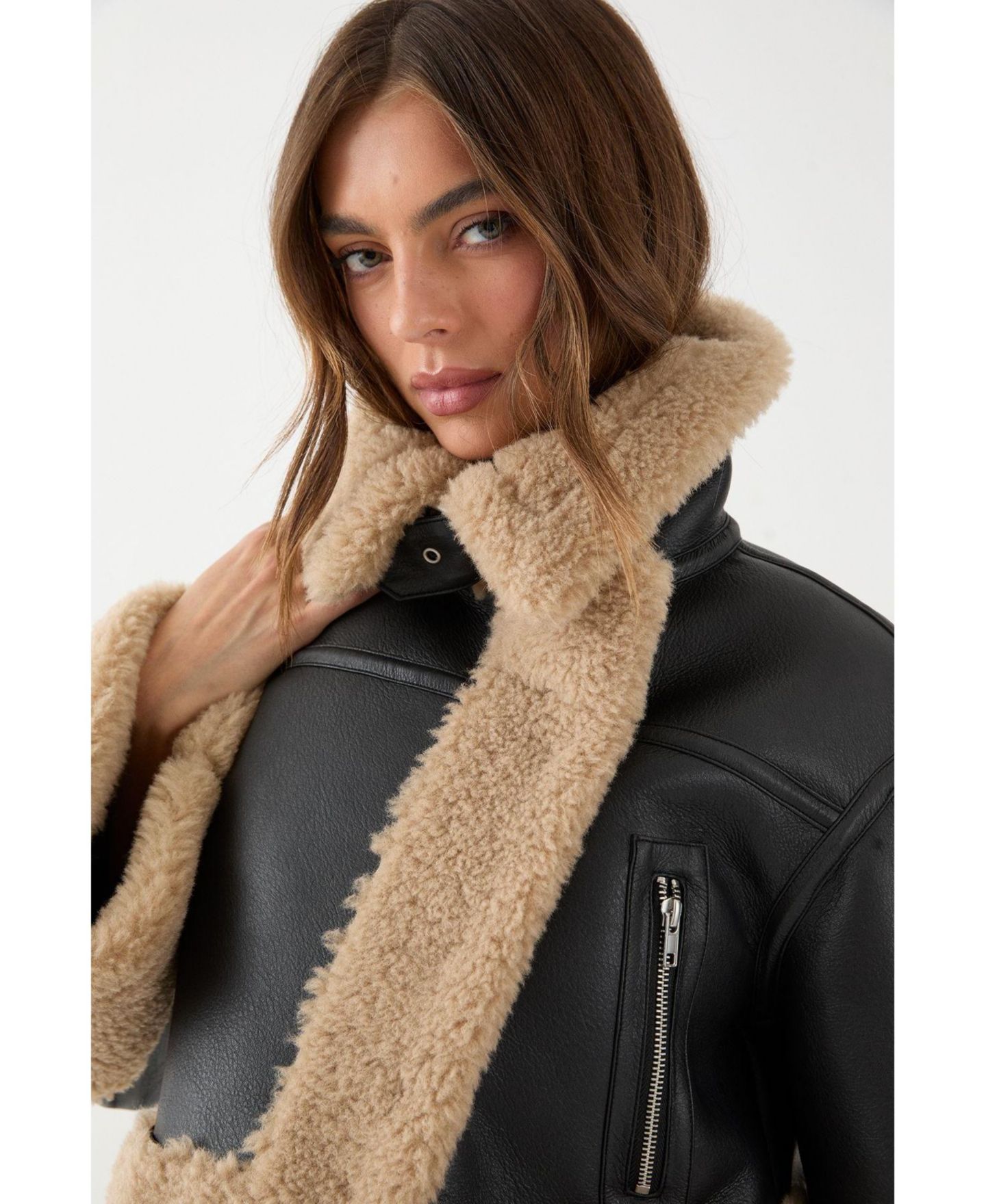 Женская куртка MissPap Faux Fur Trim Aviator, цвет: Чёрный — фото 4