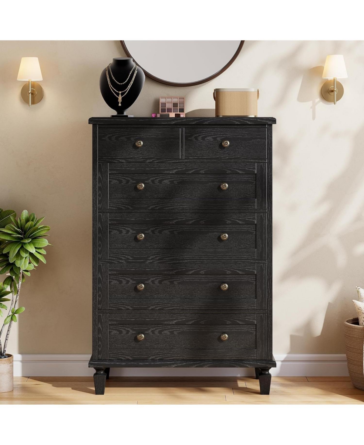 gaomon Drawer Tall Wood Dresser with Carved Handles & Tapered Legs