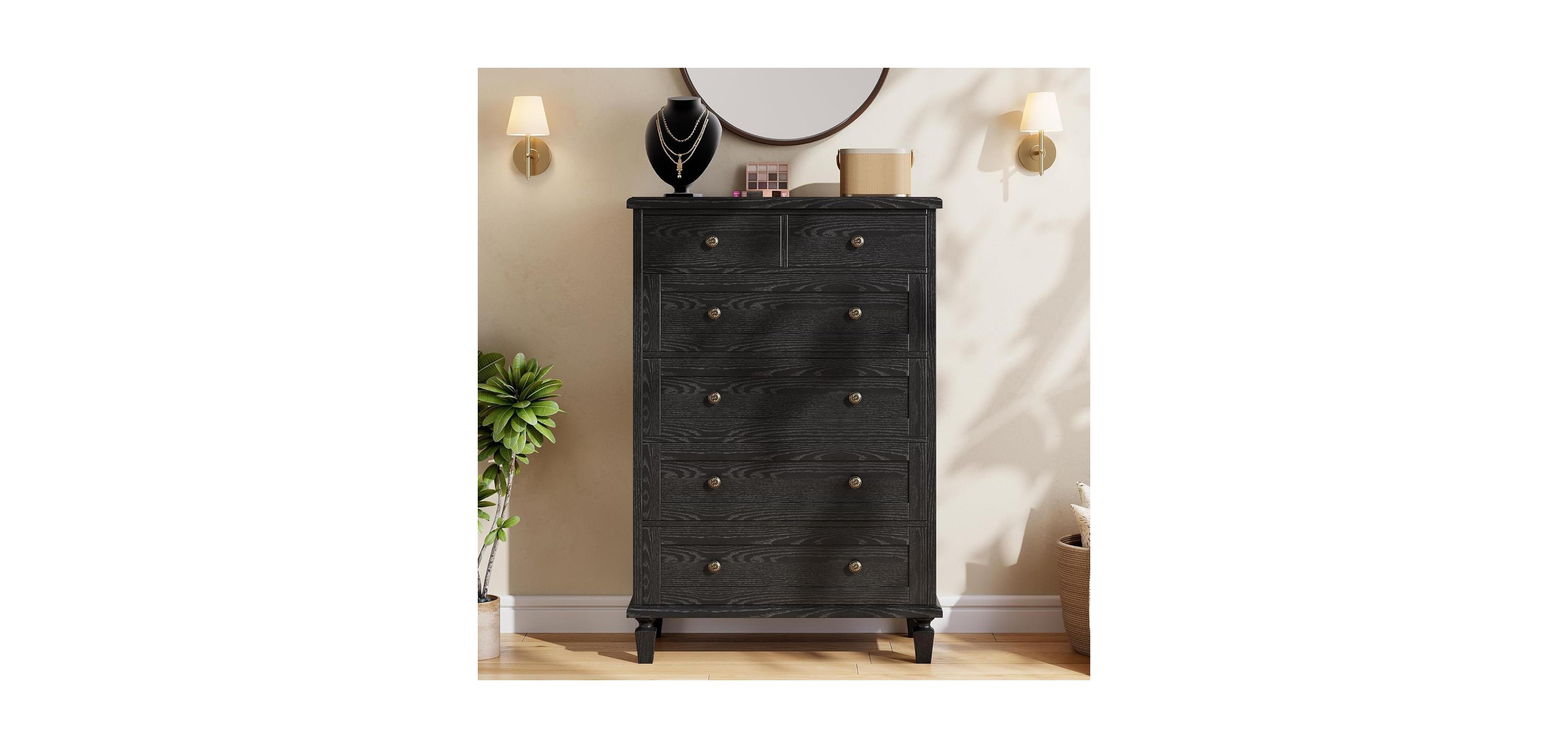 gaomon Drawer Tall Wood Dresser with Carved Handles & Tapered Legs