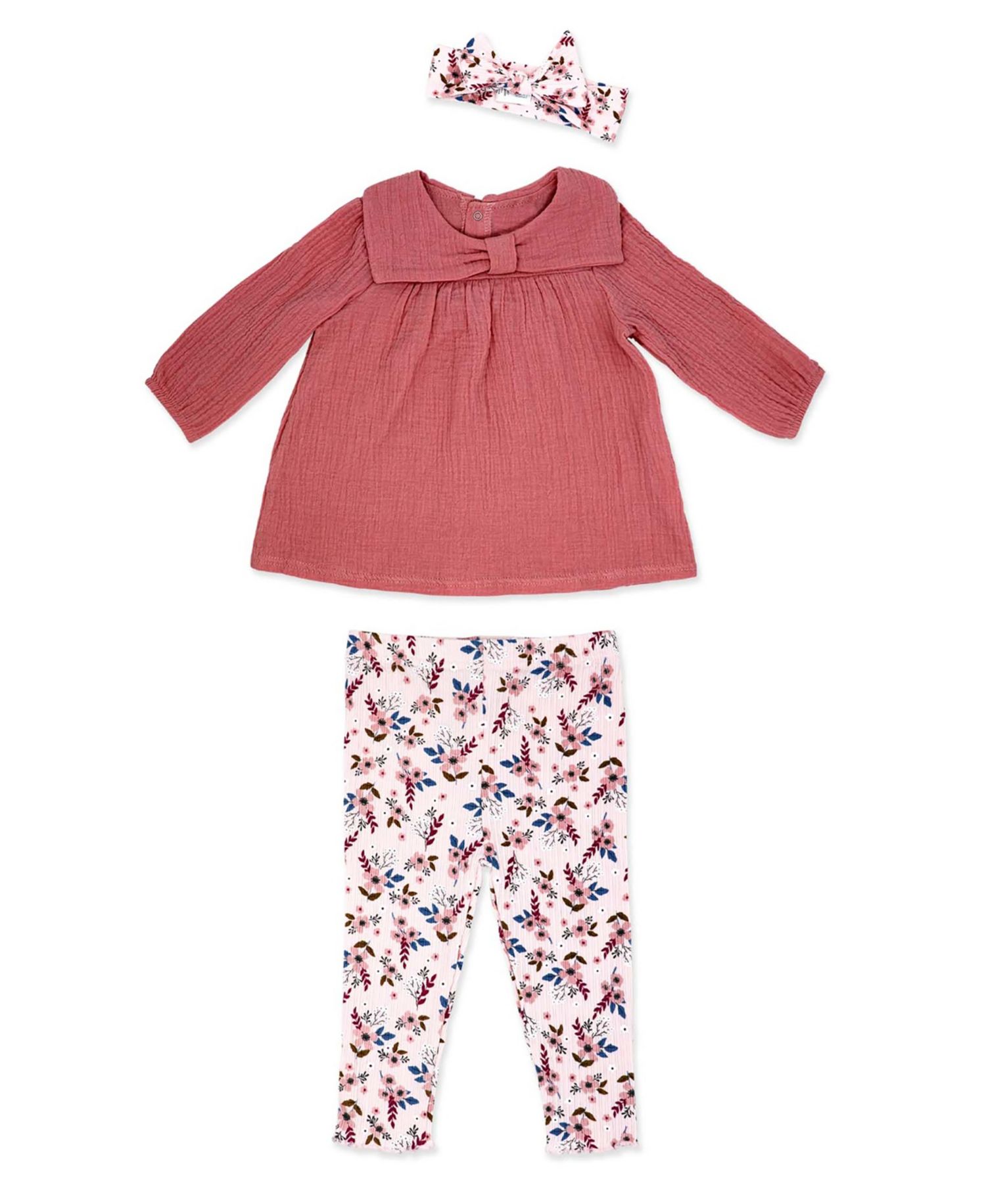 Baby Girls' Long-Sleeve Top, Pant and Headband, 3-Piece Set