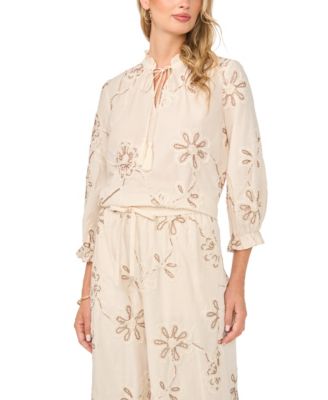 Women's Cotton Split Neck Self-Tie Top