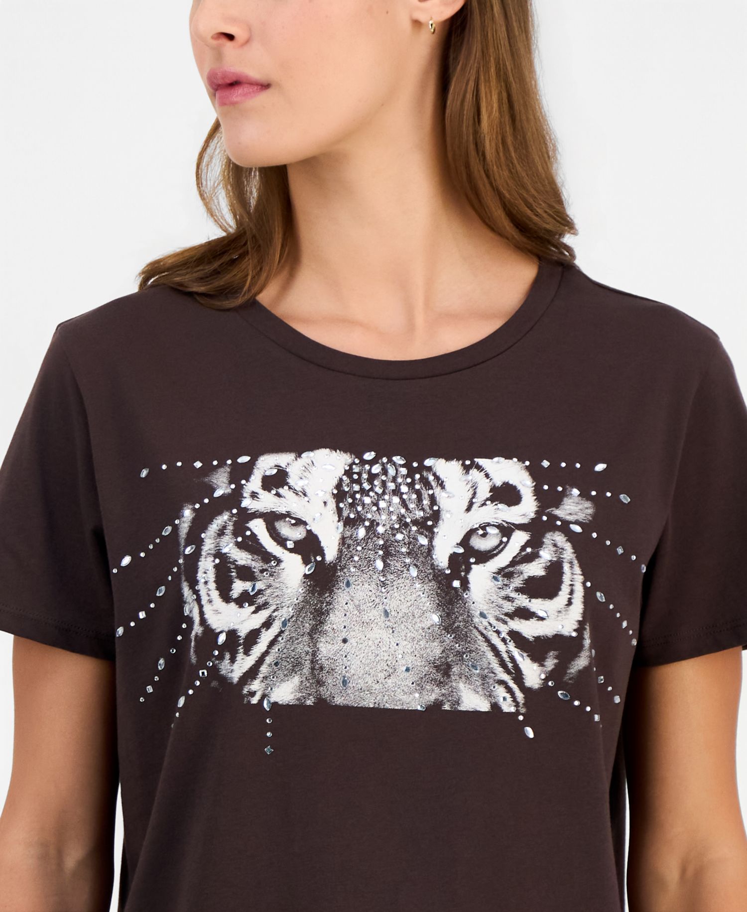 Women's Tiger Eyes Graphic Crewneck Cotton Easy T-Shirt