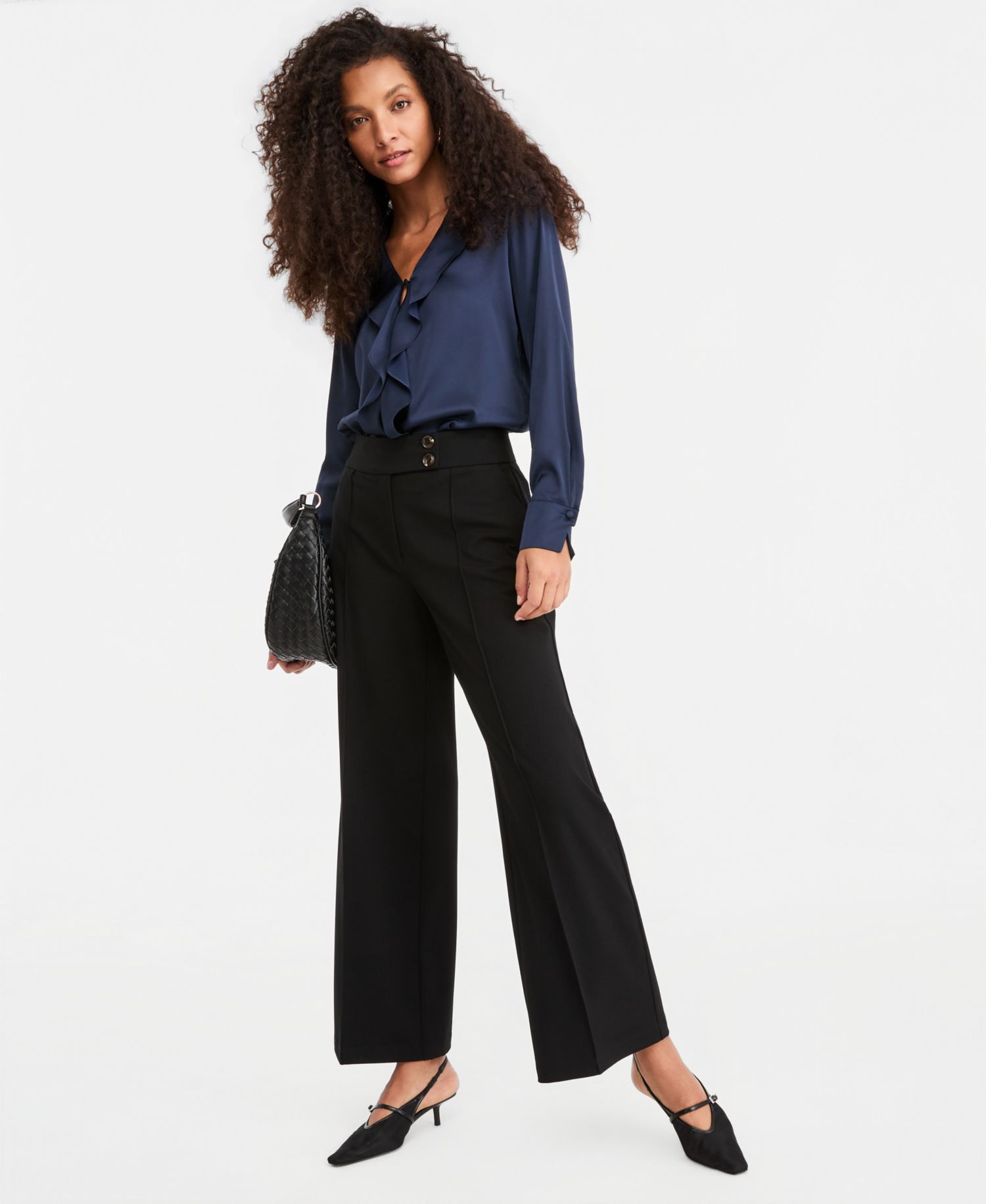 Women's Emmaggravi V-Neck Satin Puff-Cuff Long-Sleeve Blouse