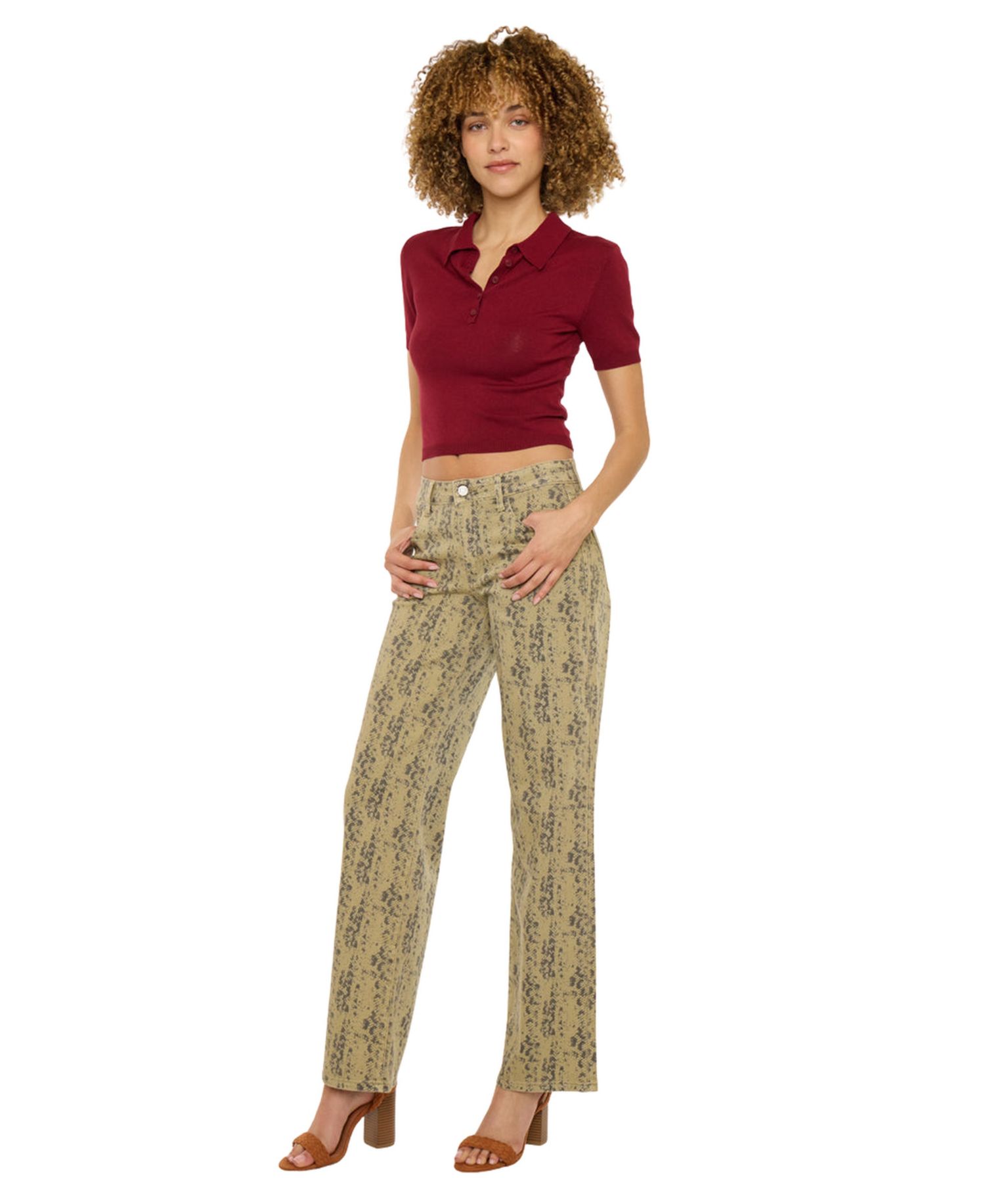 Women's Snakeskin Print Mid Rise Slim Wide-Leg Jeans