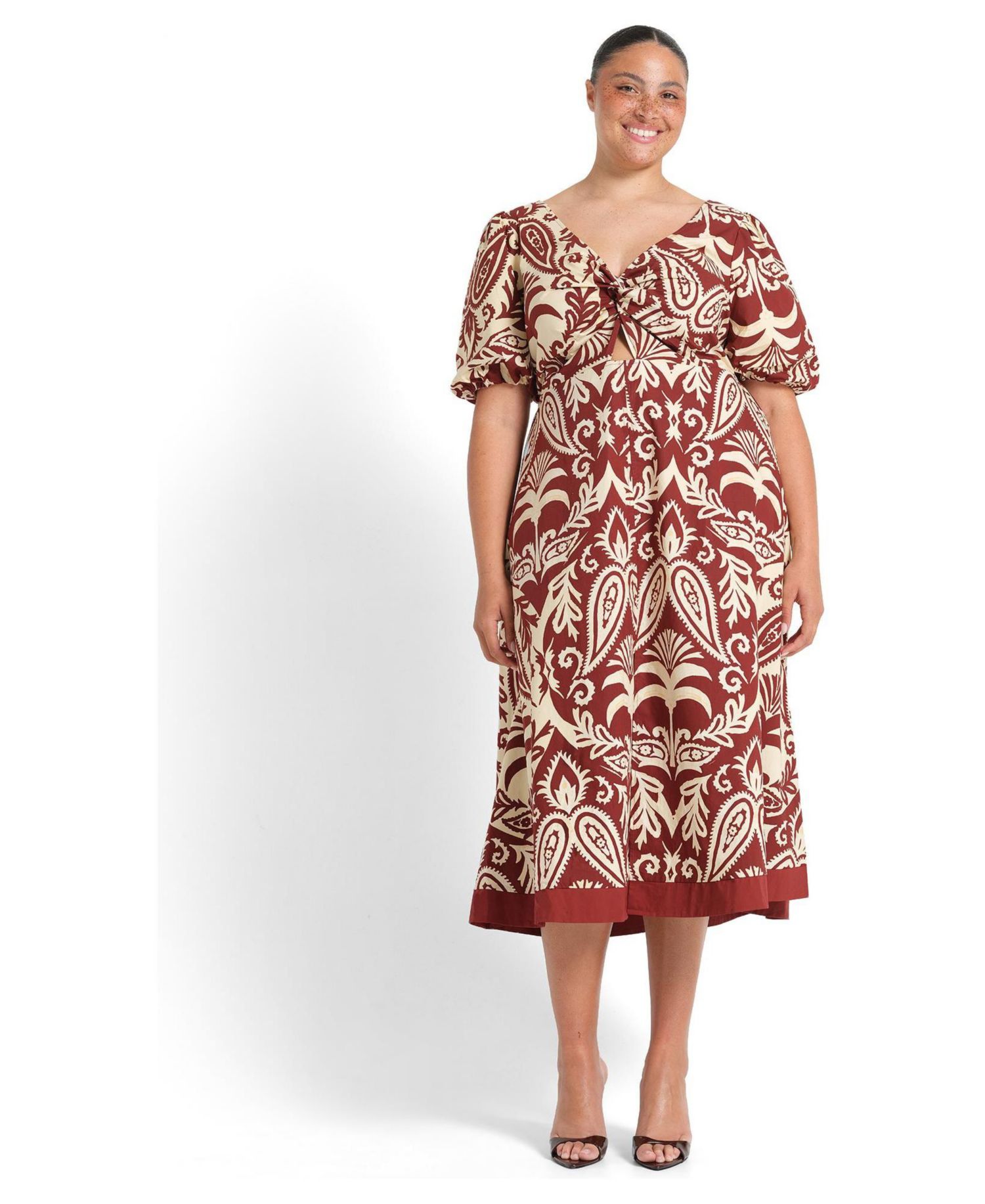 Women's Aurela Cotton Print Twist Midi Dress