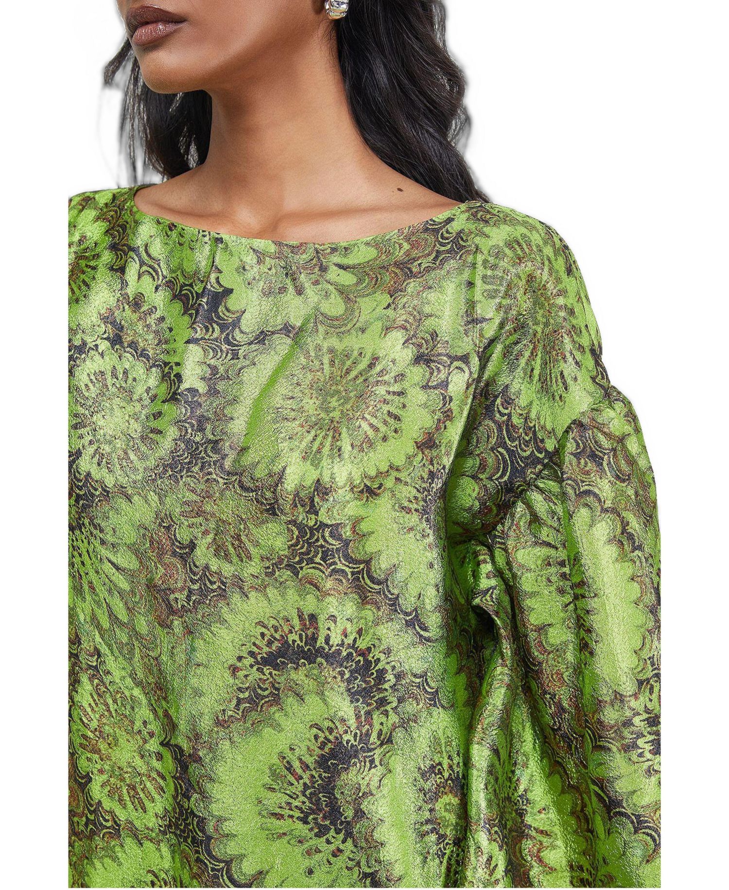 Women's Asymmetric Seam Volume Sleeve Midi Dress