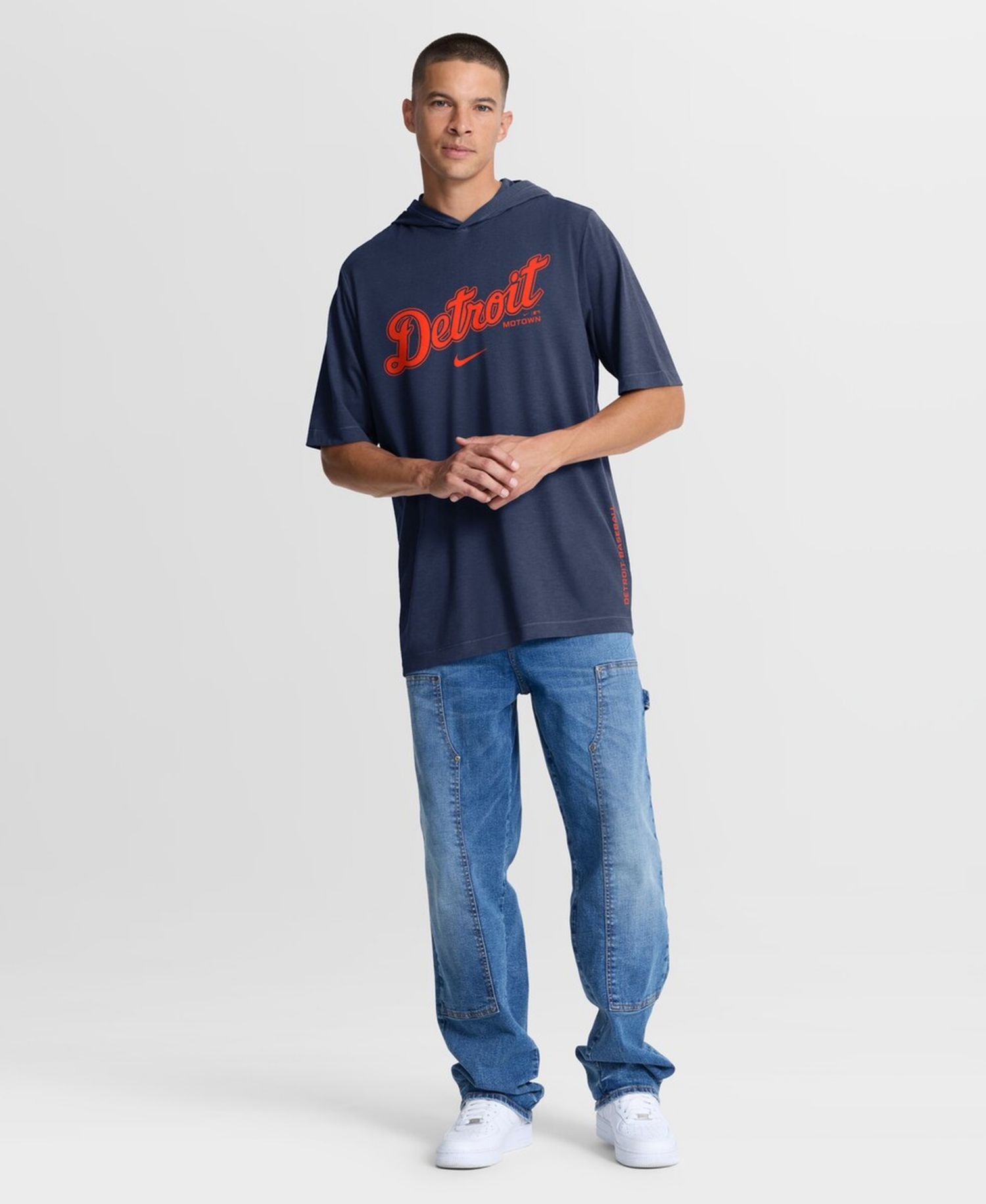 Men's Navy Detroit Tigers Arched Wordmark Tri-Blend Hooded T-Shirt