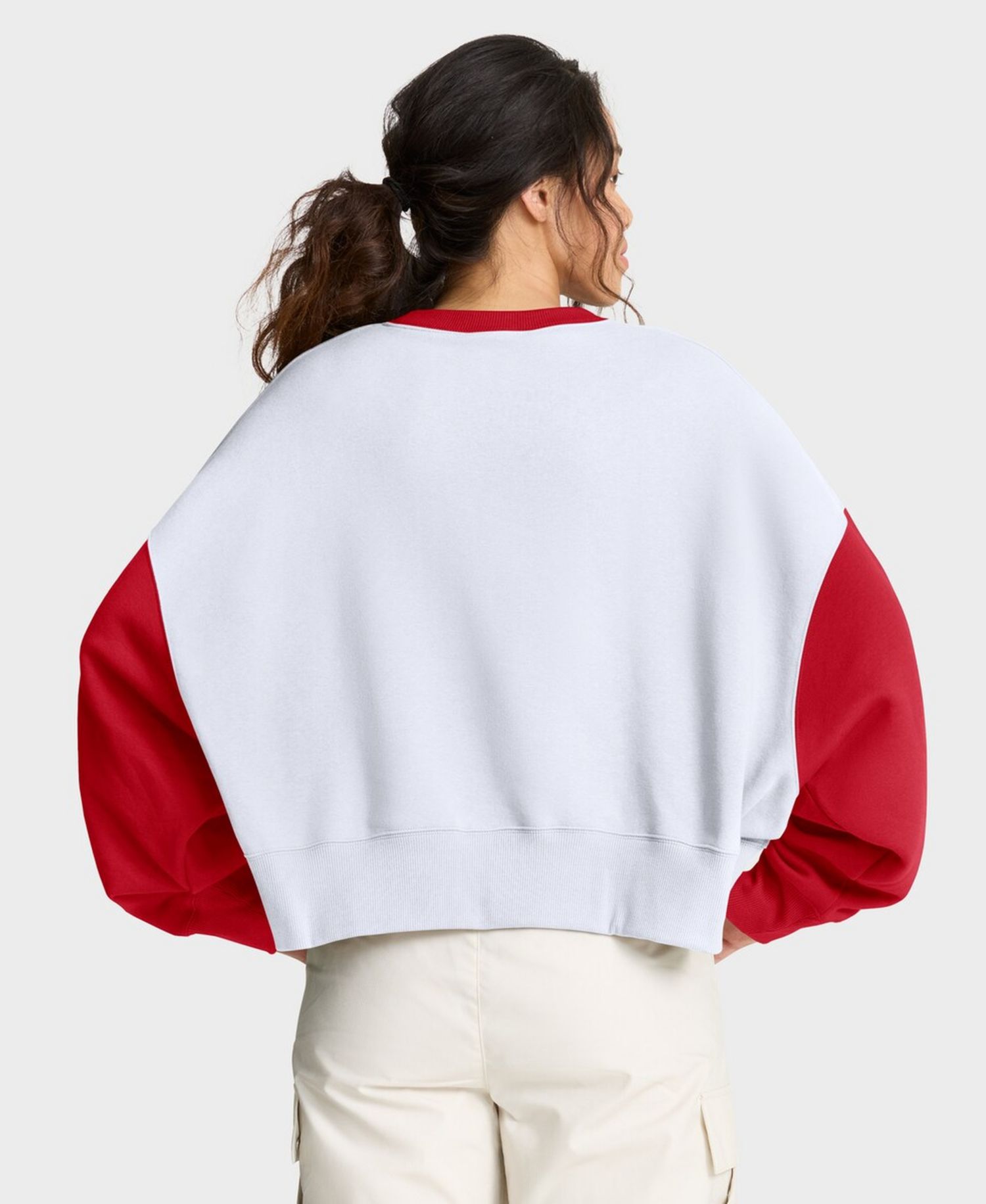 Women's White/Red Cincinnati Reds Oversized High Hip Fleece Sweatshirt