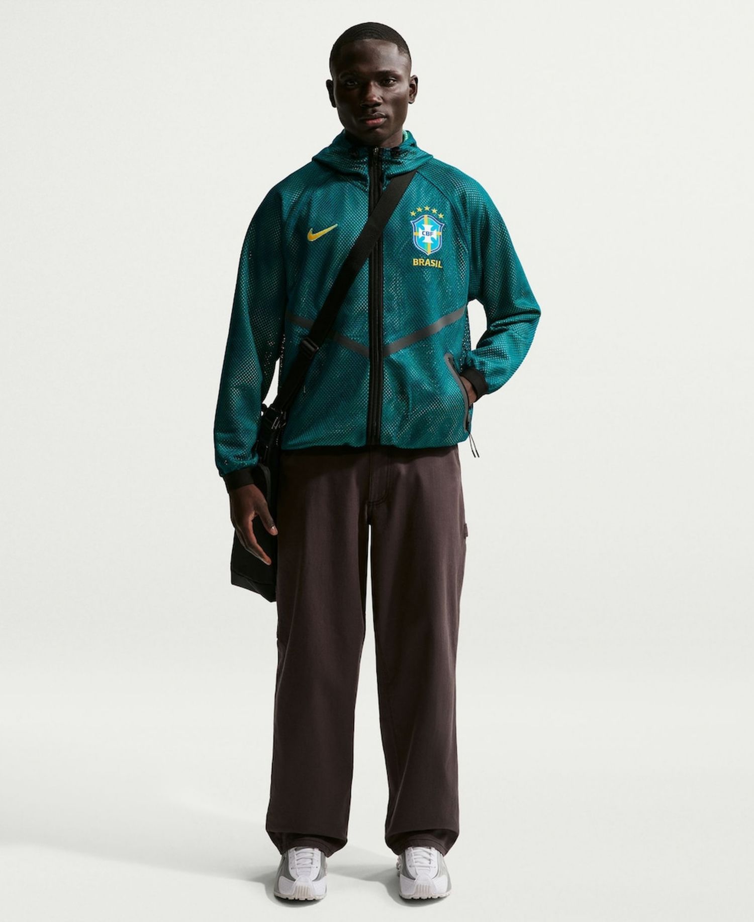 Men's Green Brazil National Team 2026 Anthem Mesh Dri-FIT Full-Zip Hooded Jacket