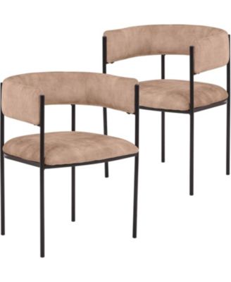 Cyril Modern Leather Dining Chair Set of 2 - Upholstered Padded Seat, Open Back, Powder-Coated Iron Frame