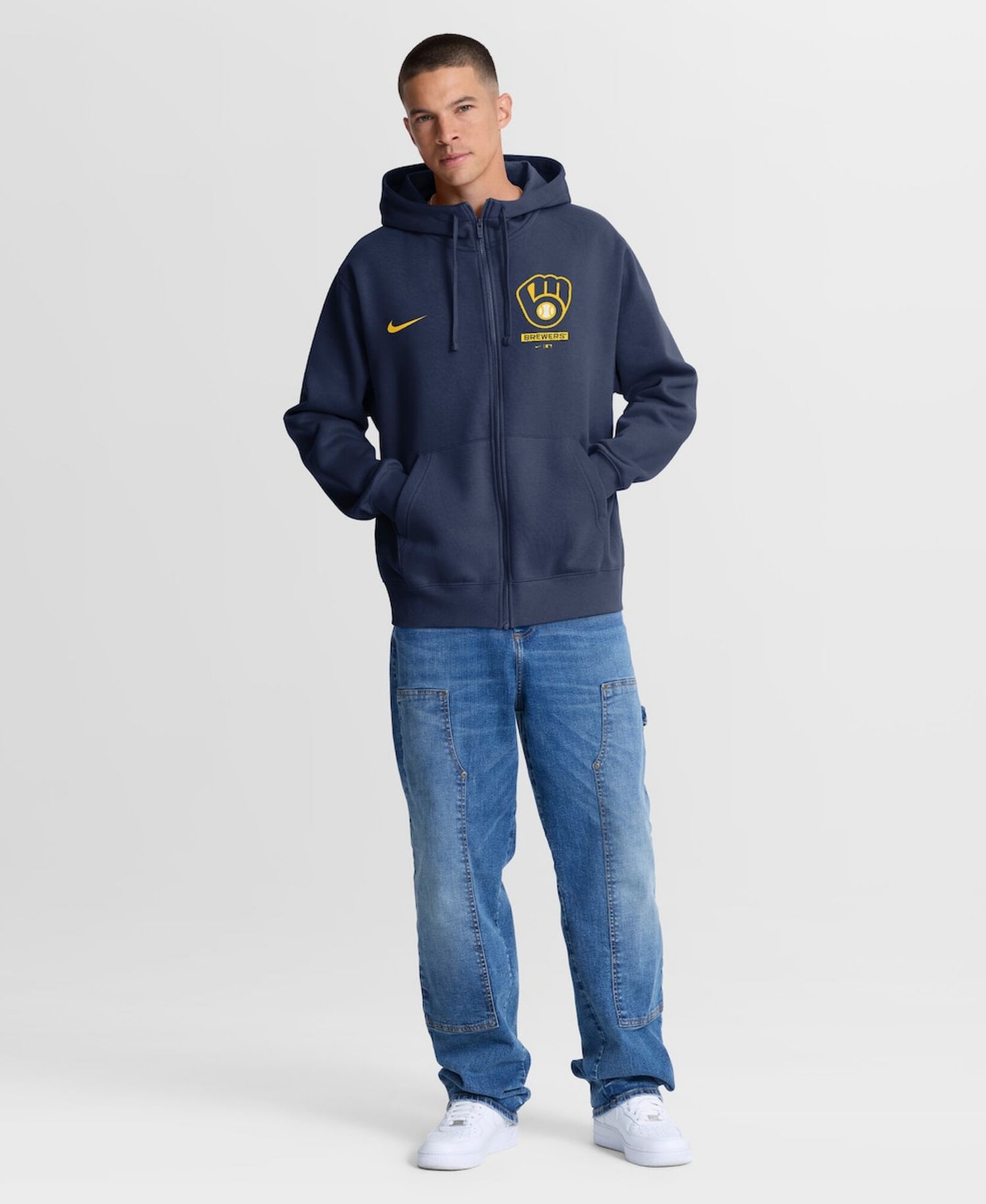 Men's Navy Milwaukee Brewers Primetime Lockup Full-Zip Hoodie