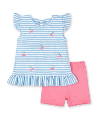 Baby Girl Knit Short Set With Embroidered Heart Cherries