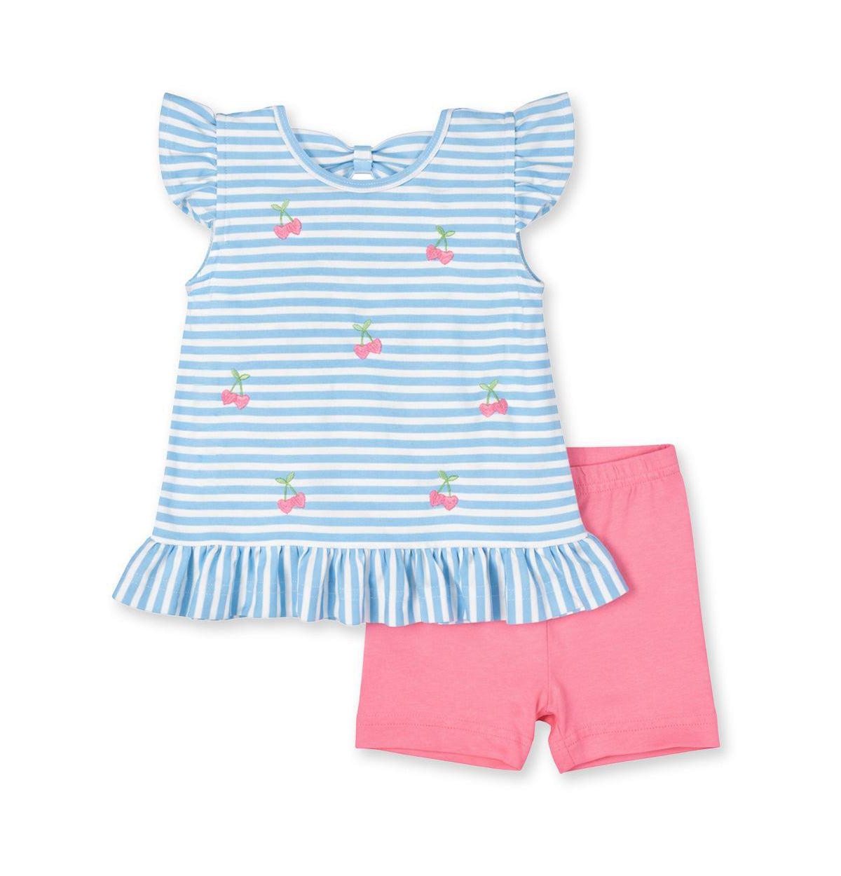 Florence Eiseman Baby Girl Knit Short Set With Embroidered Heart Cherries