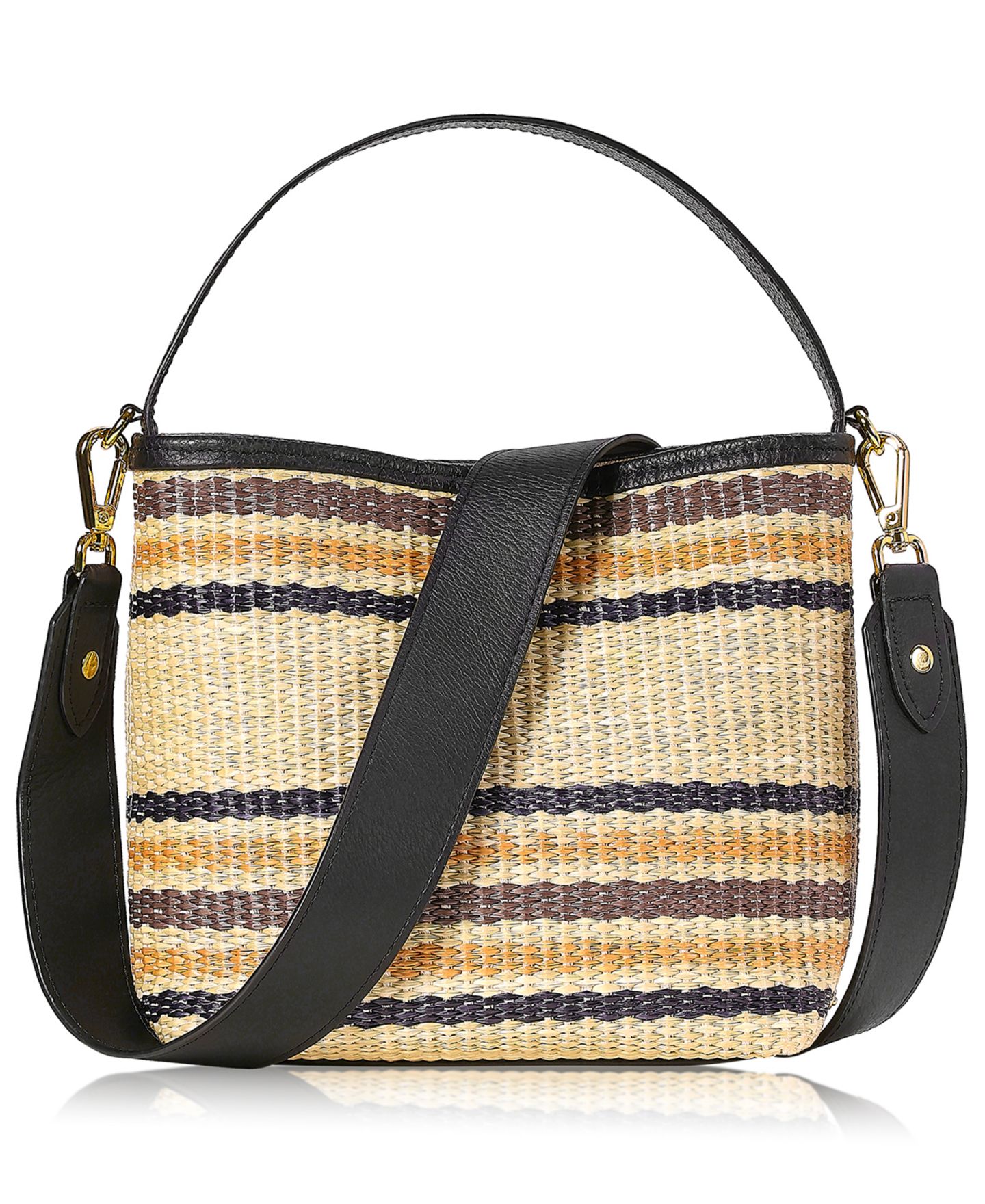 Женская сумка GiGi New York Tate Raffia Small Bucket Handbag, цвет: Натуральный разноцветный полосатый — фото 1