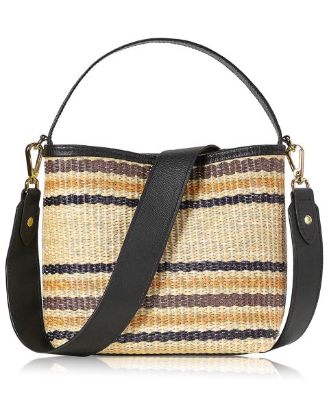 Женская сумка GiGi New York Tate Raffia Small Bucket Handbag, цвет: Натуральный разноцветный полосатый