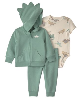 Baby Boys' Dinosaur French Terry Layering Long-Sleeve Jacket, Bodysuit and Pant, 3-Piece Set