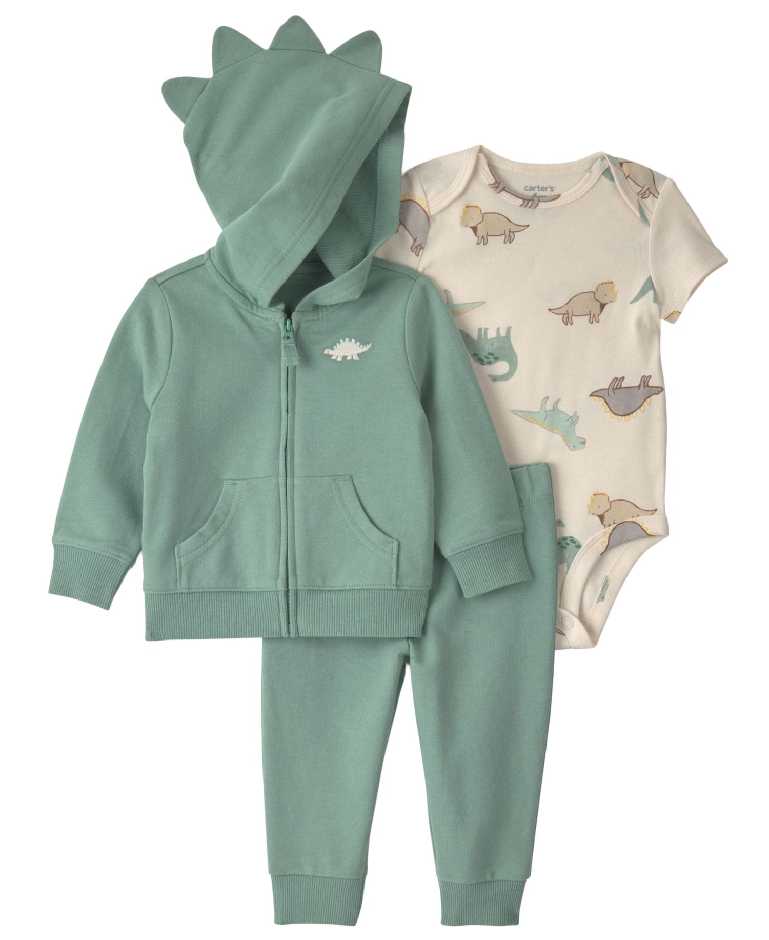 Baby Boys' Dinosaur French Terry Layering Long-Sleeve Jacket, Bodysuit and Pant, 3-Piece Set