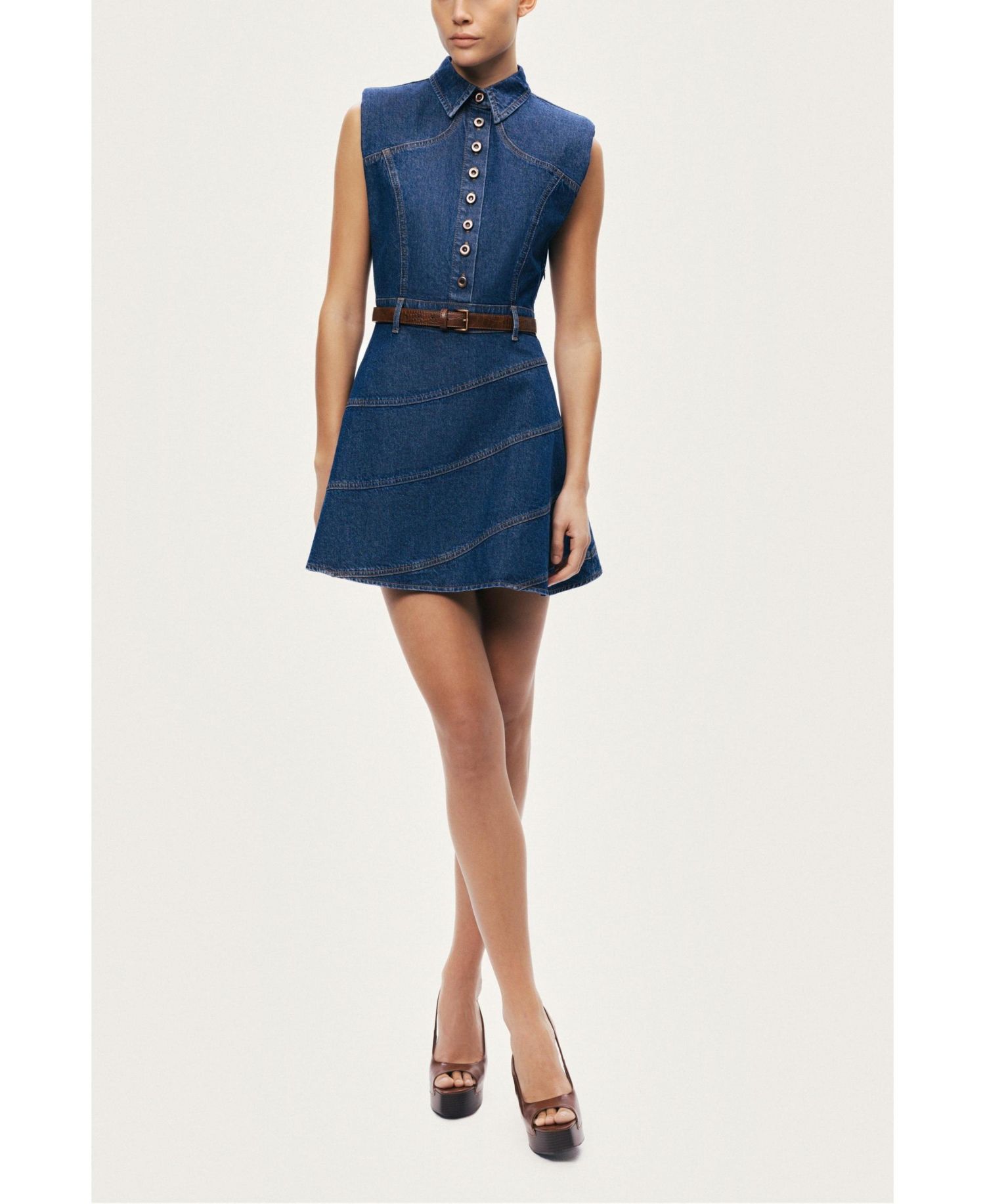 Women's Belted Denim Mini Dress