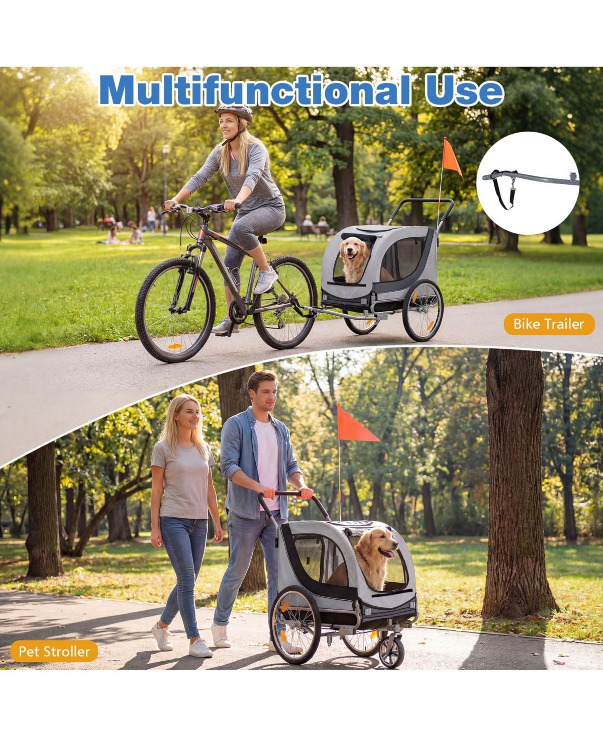 Cozito 2-in-1 Dog Bike Trailer with Universal Bicycle Coupler