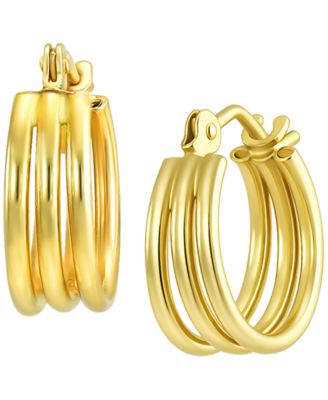 Three-Row Huggie Hoop Earrings in 10k Yellow Gold