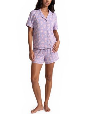 Women's Mix Match Notch-Neck Top with Pajama Shorts and Pants, 3-Piece set