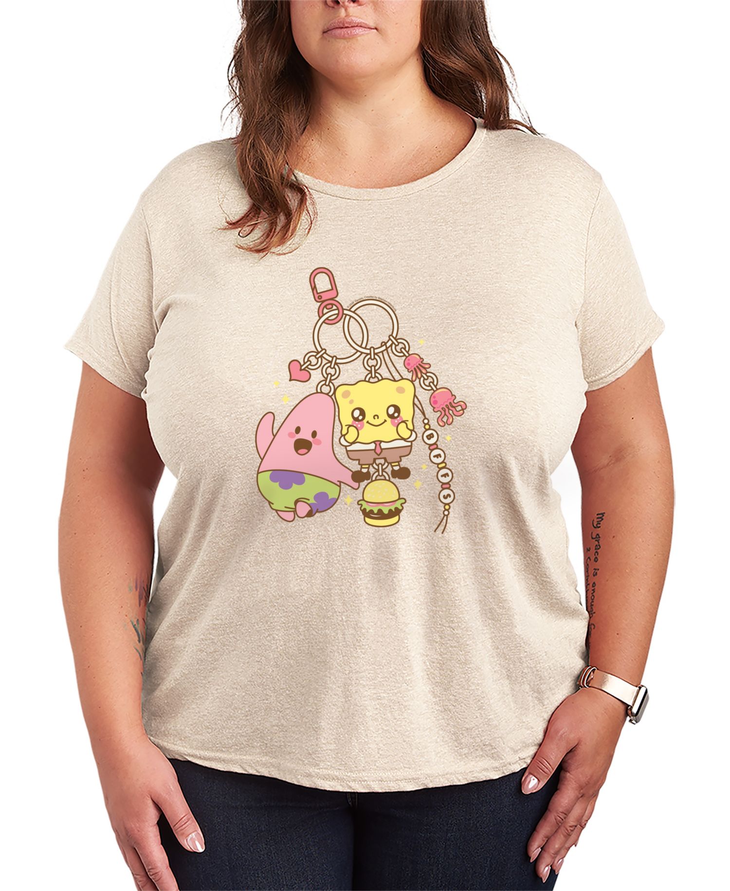 Plus Size SpongeBob SquarePants Kawaii Keychain Graphic T-Shirt