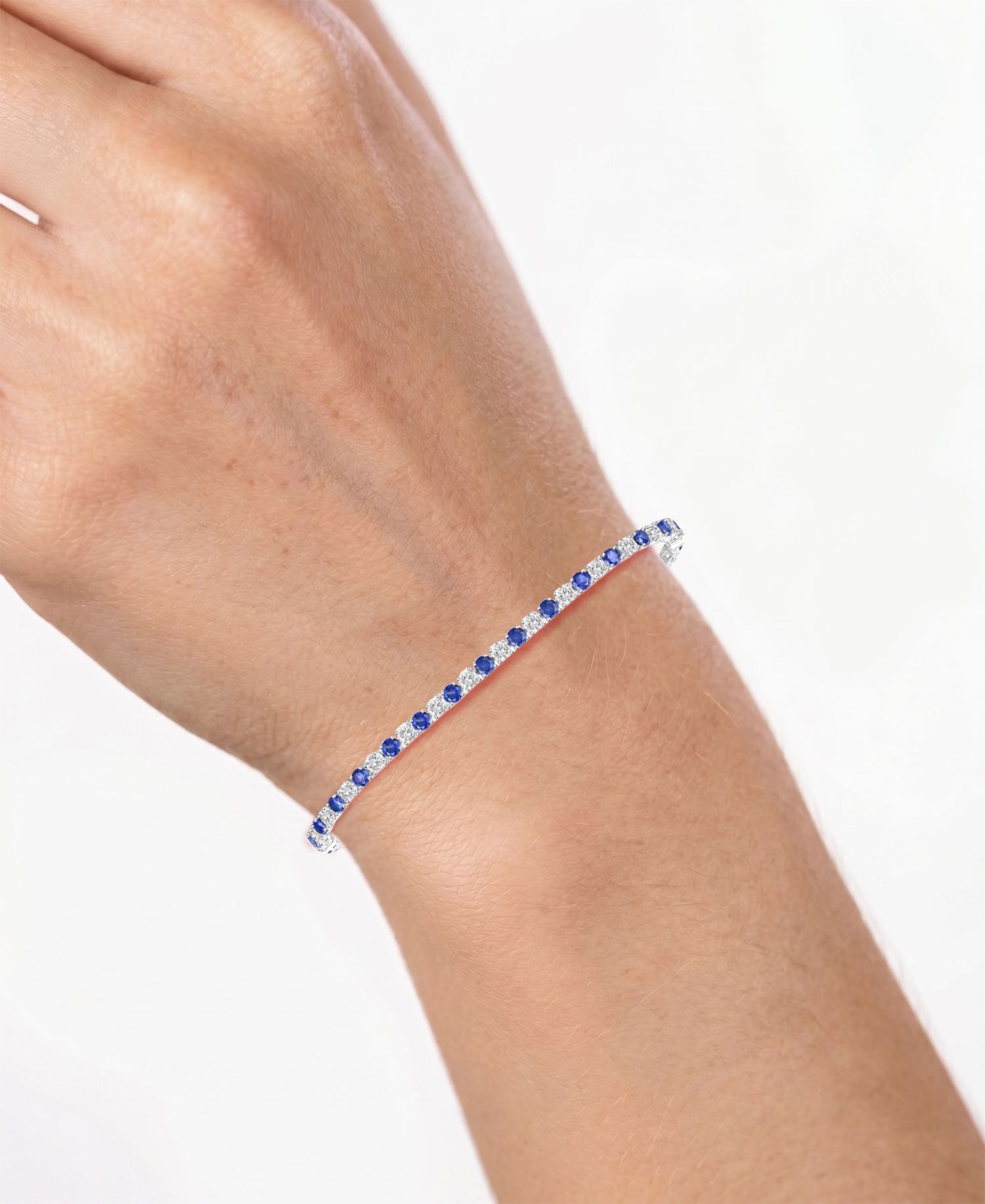 Lab-Grown Blue Sapphire (3-1/6 ct. t.w.) and Lab-Grown White Sapphire (3-1/6 ct. t.w.) Bracelet in Sterling Silver (Also Available in Multi-Stone)