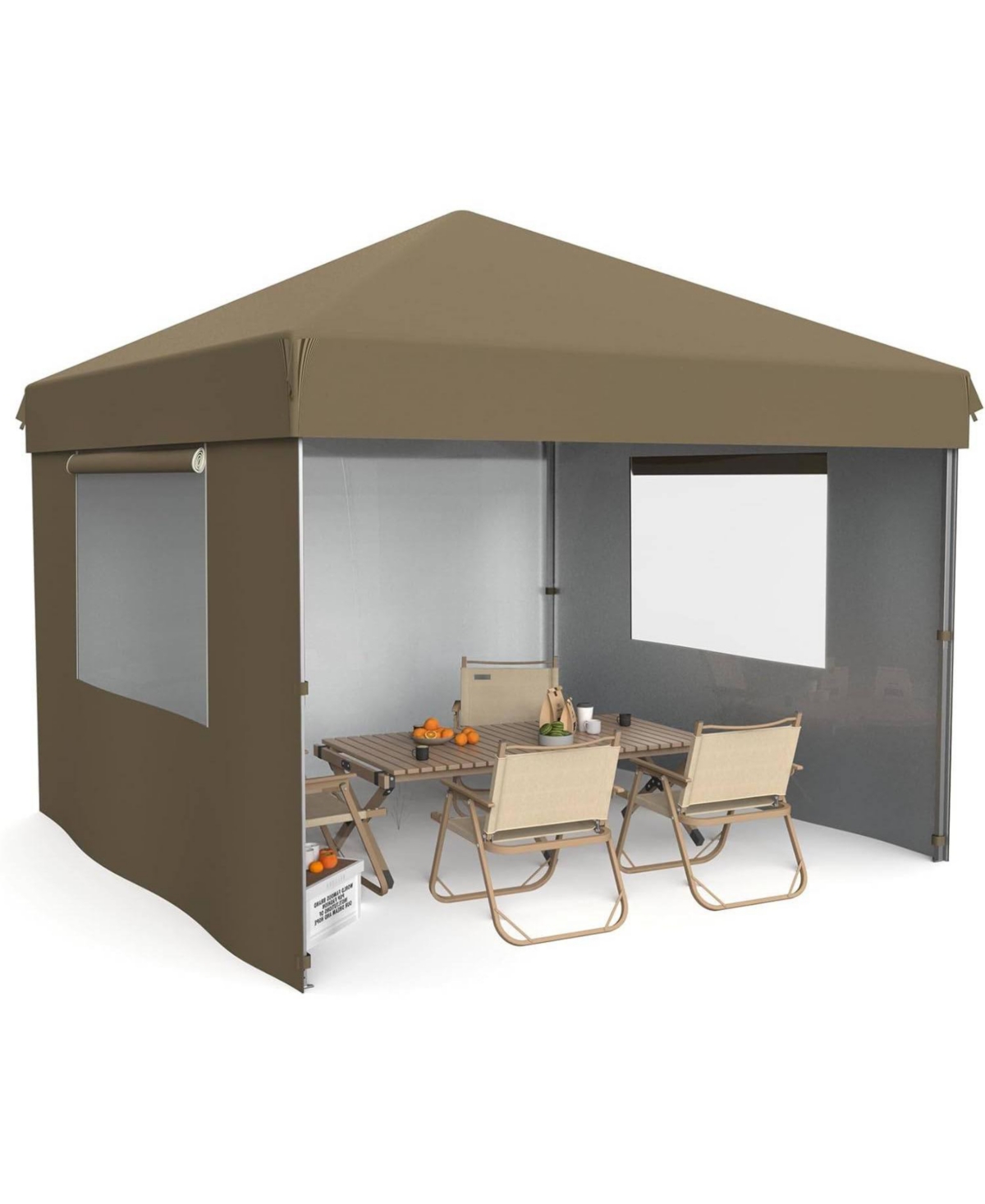 gaomon Pop Up Canopy Tent Outdoor with 3 Sidewalls, Brown for Picnics, Camping