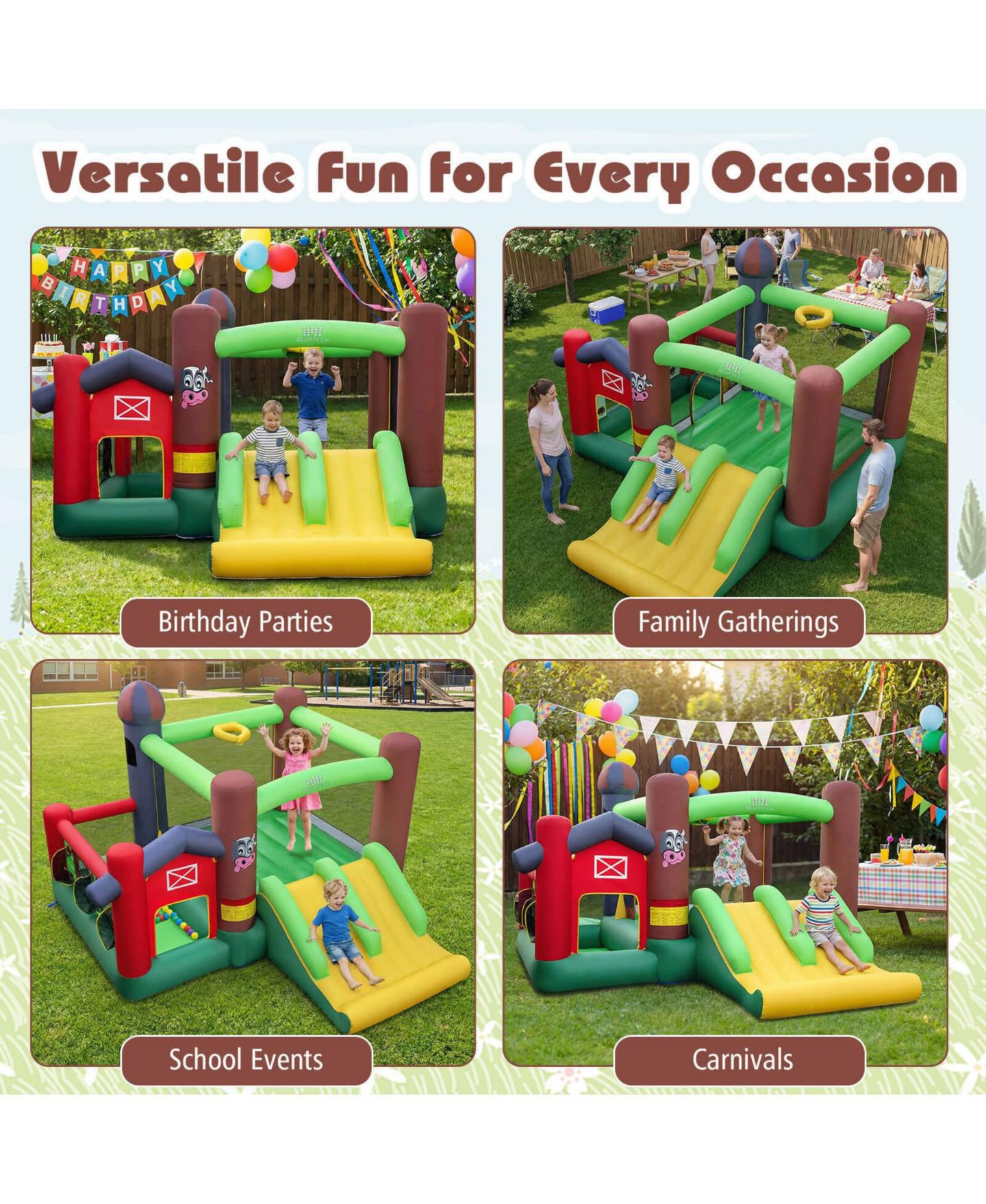 Детские игрушки Costway Farm Themed Inflatable Castle Bounce House with Double Slides and Ball Pit, Ages 3-12, цвет: Зелёный — фото 9