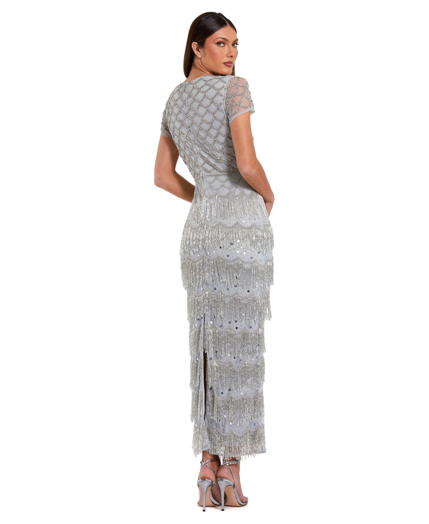 Women's Fringe Embellished Mesh Maxi Dress