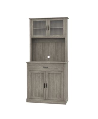 Kitchen Pantry Cabinet with Microwave Stand - Buffet Storage, Glass Doors and Shelves, Appliance Organizer for Dining Room and Coffee Bar