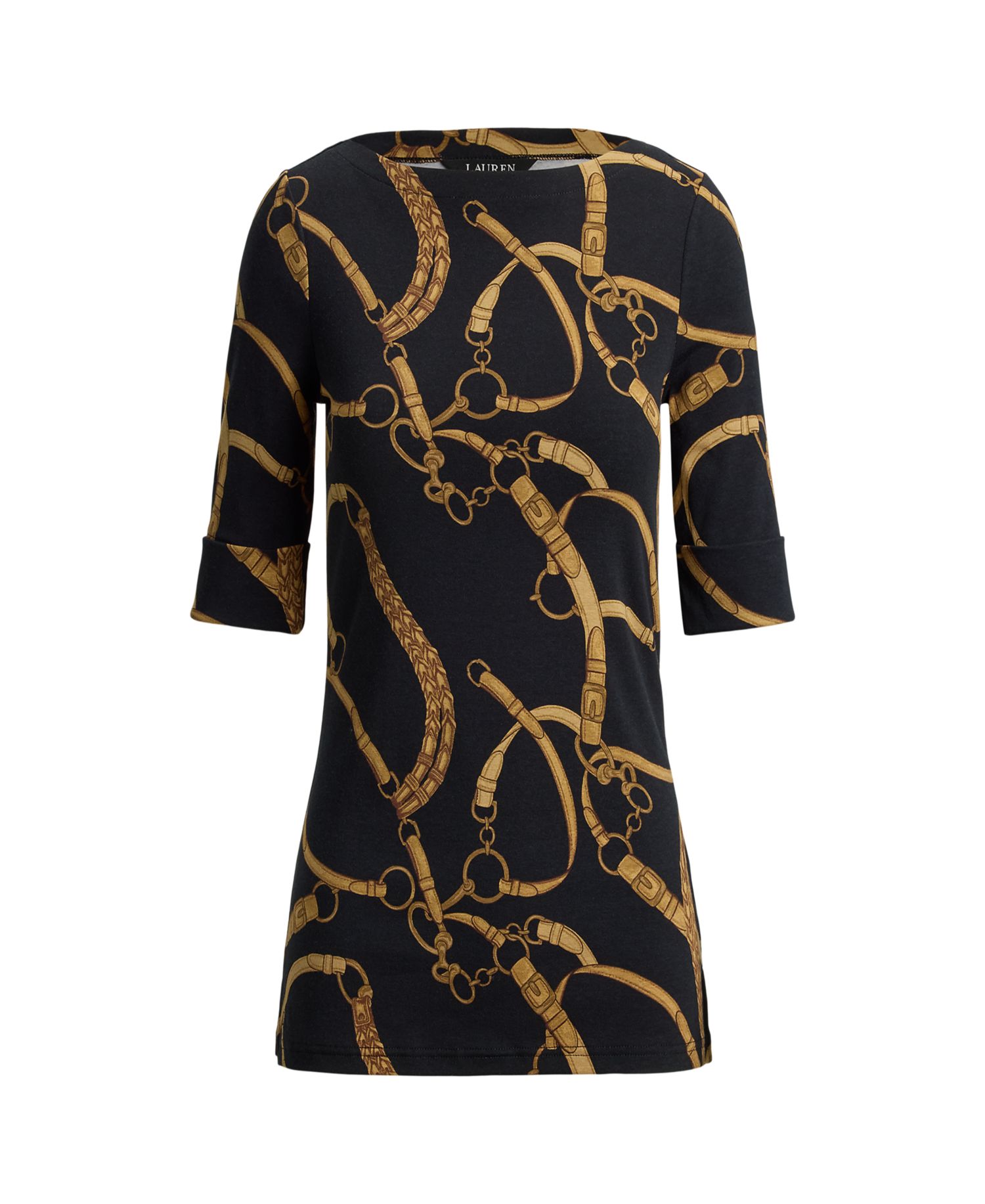 Petite Boat Neck Belting Print T-Shirt