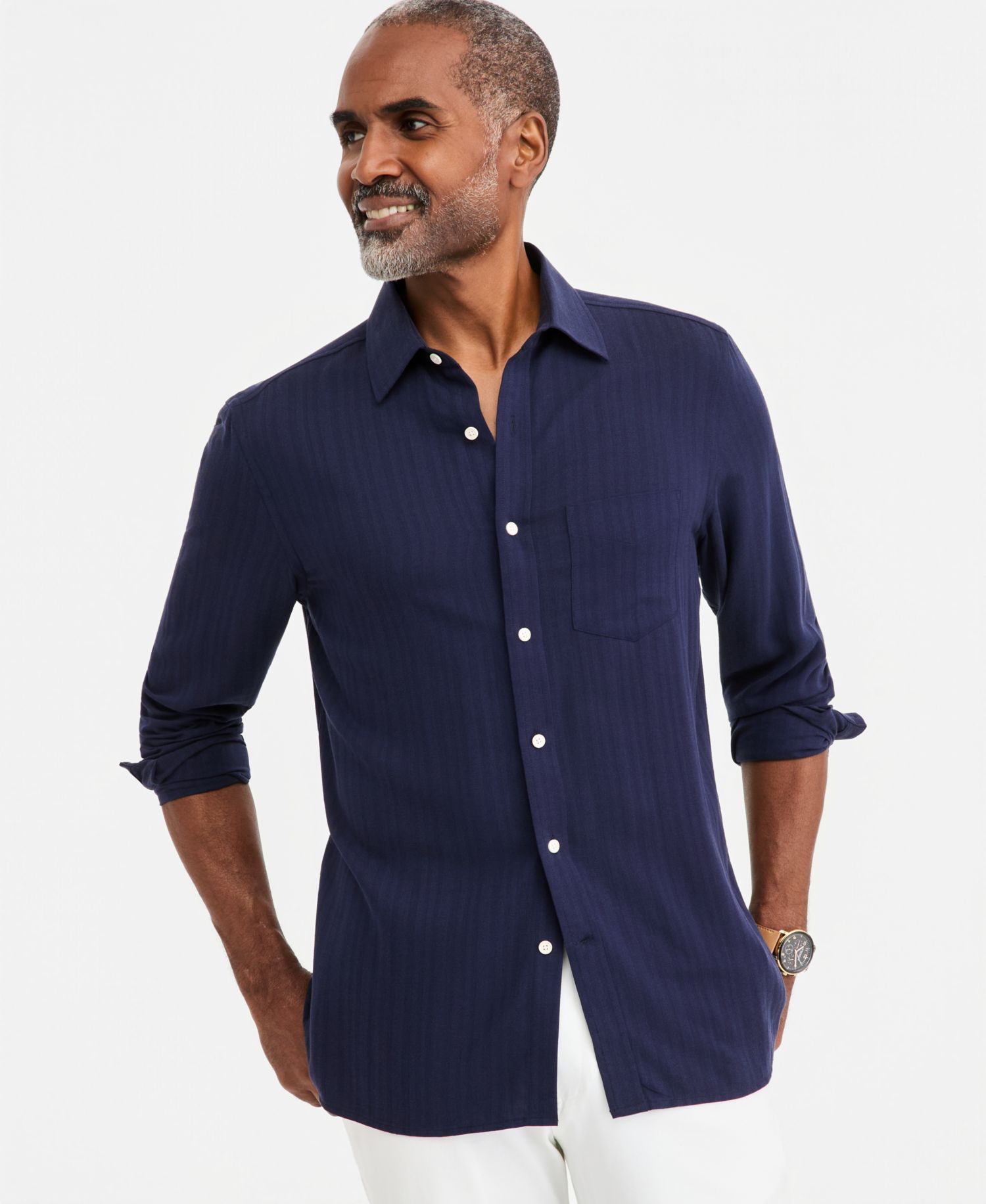Men's Solid Silk Blend Long-Sleeve Shirt