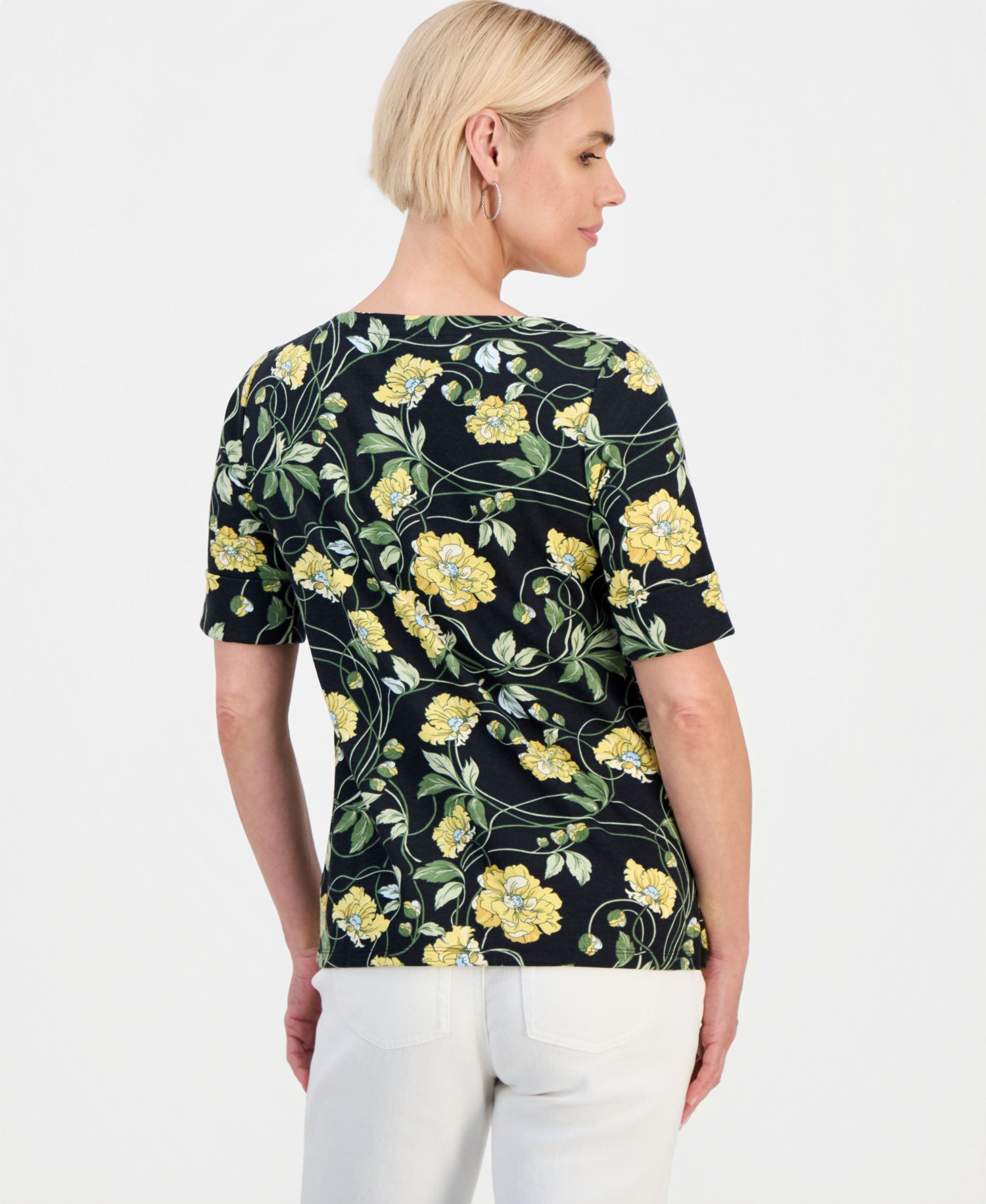 Petite Boat-Neck Elbow-Sleeve Top, Macy's Exclusive