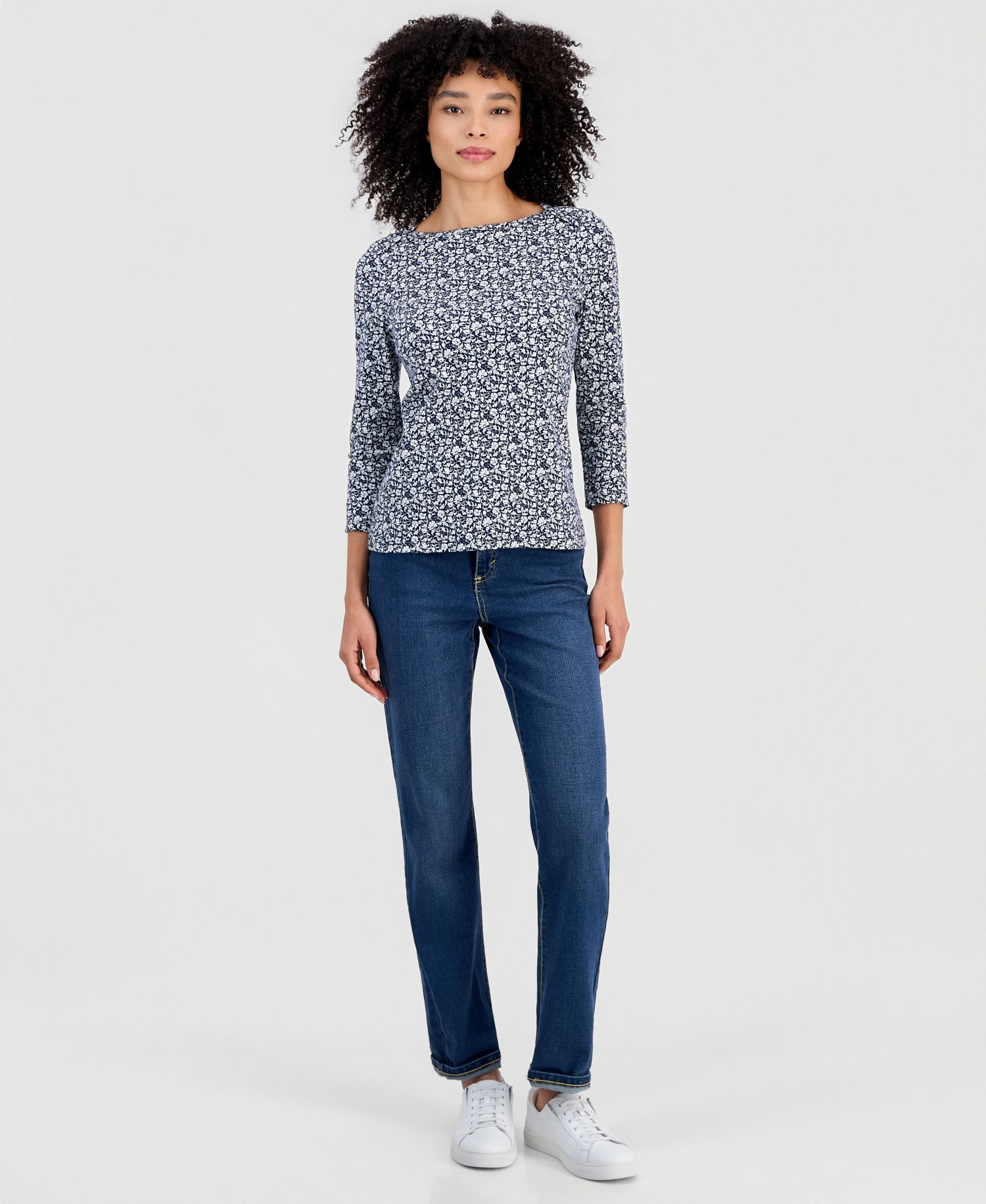Petite Cotton Boat-Neck 3/4-Sleeve Top, Macy's Exclusive