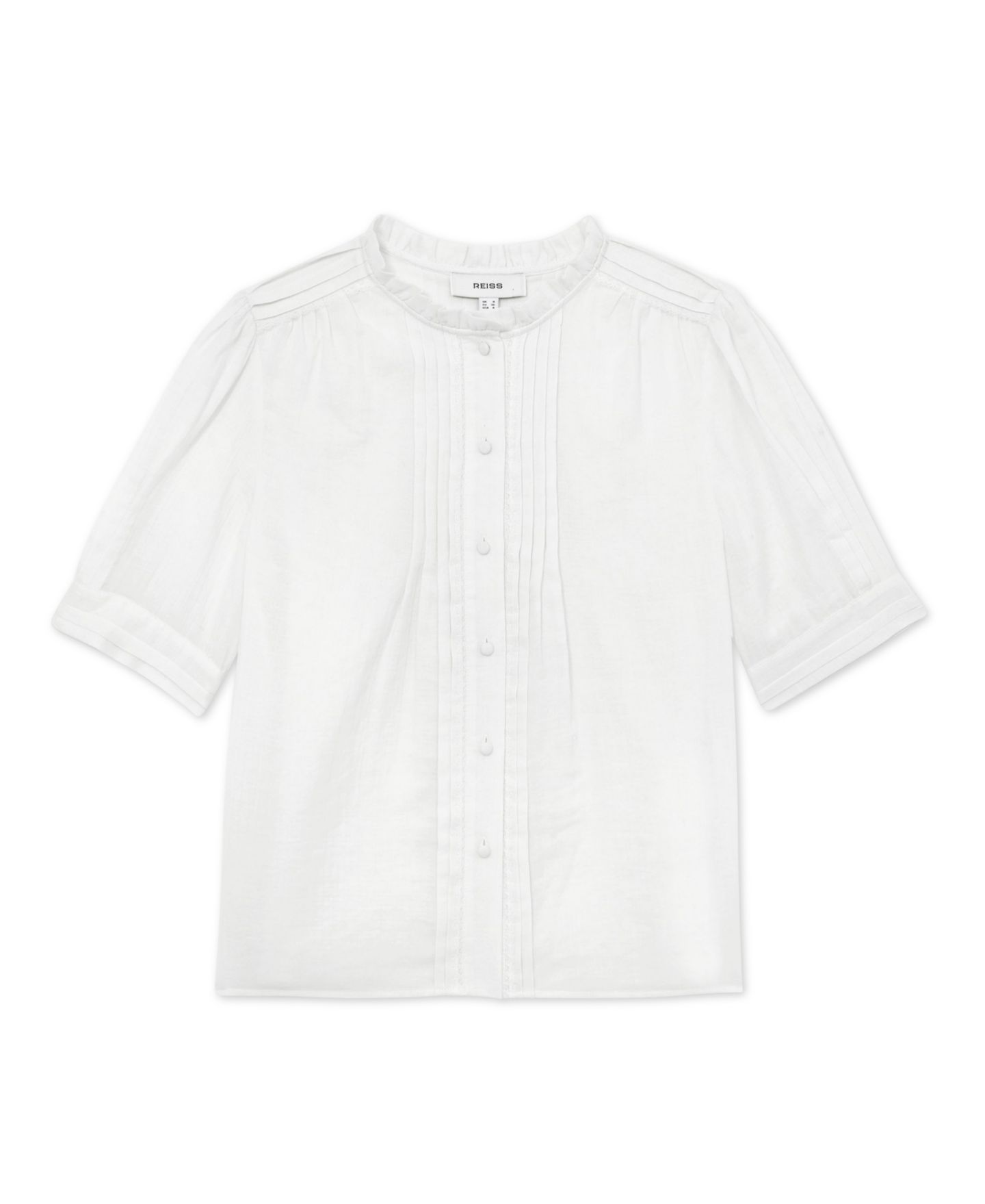 Женский топ REISS Cotton Cheesecloth Frill-Neck, цвет: Слоновая кость — фото 5