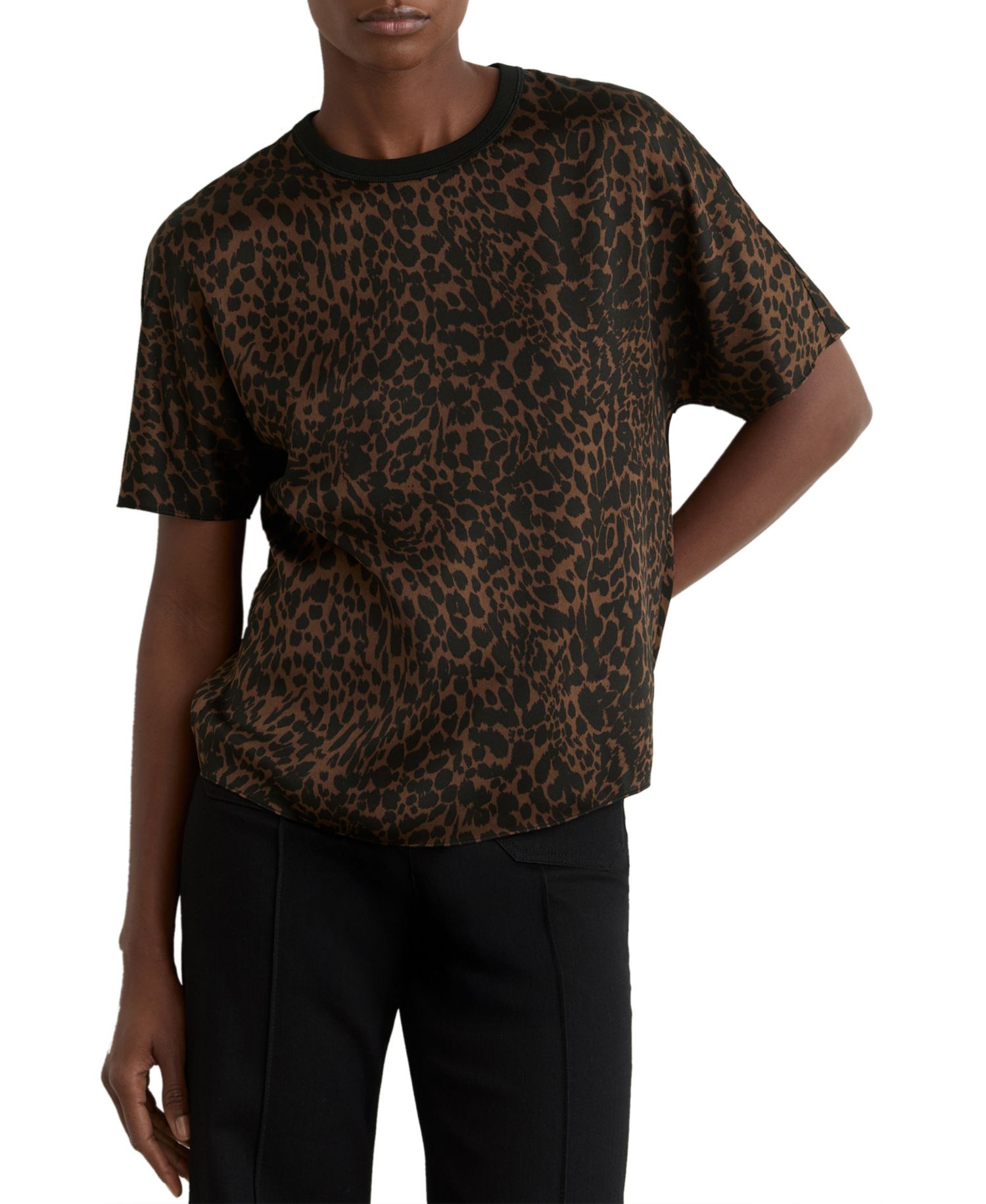 Women's Silk Animal-Print Short-Sleeve Top