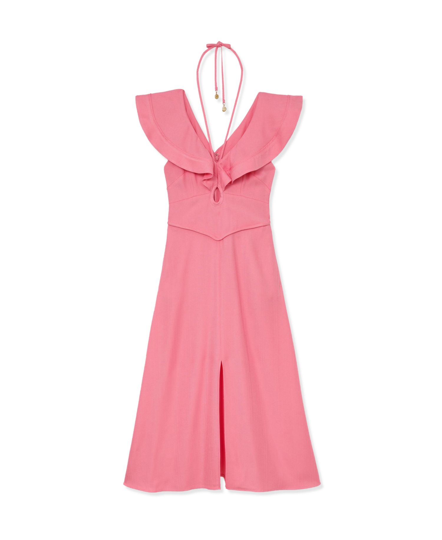 Women's Ruffle Tie-Neck Keyhole Midi Dress